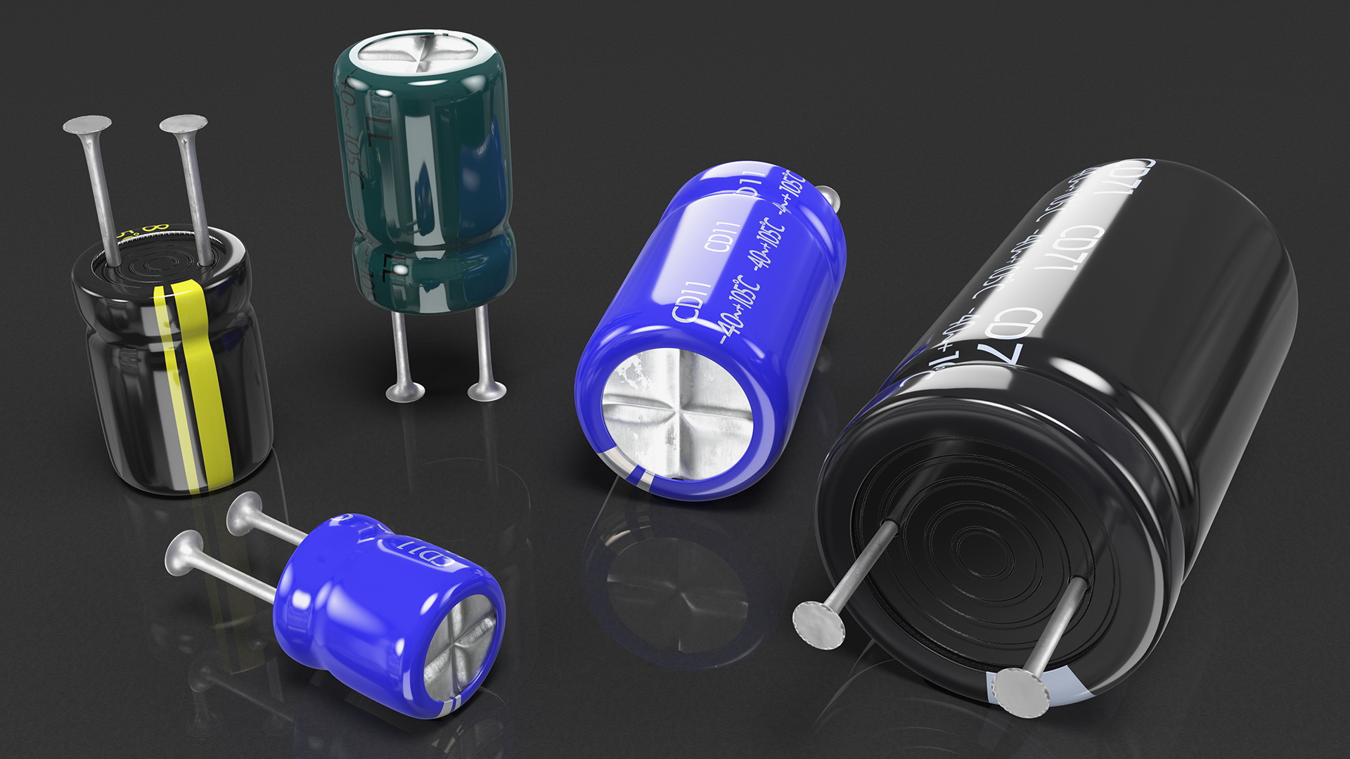 3D model Electrolytic Capacitor Soldered Set