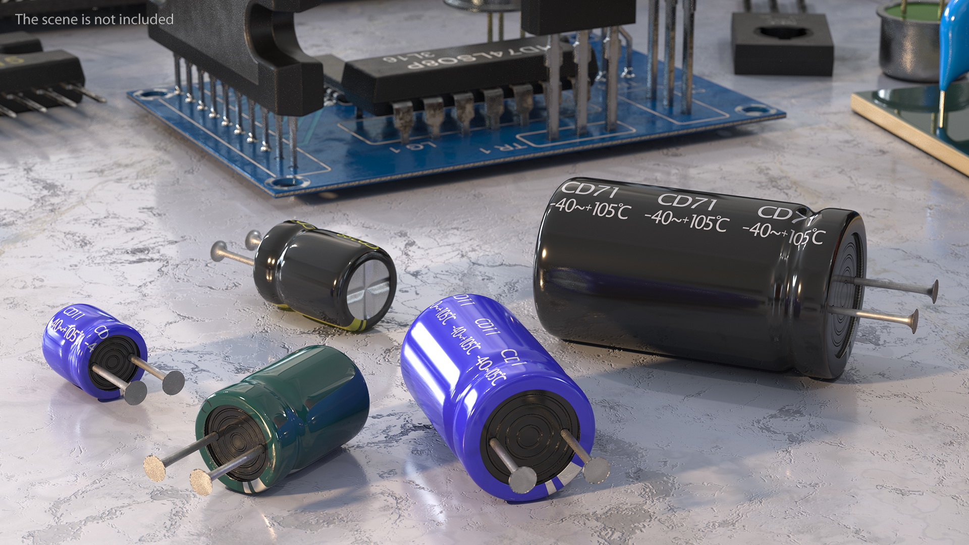 3D model Electrolytic Capacitor Soldered Set