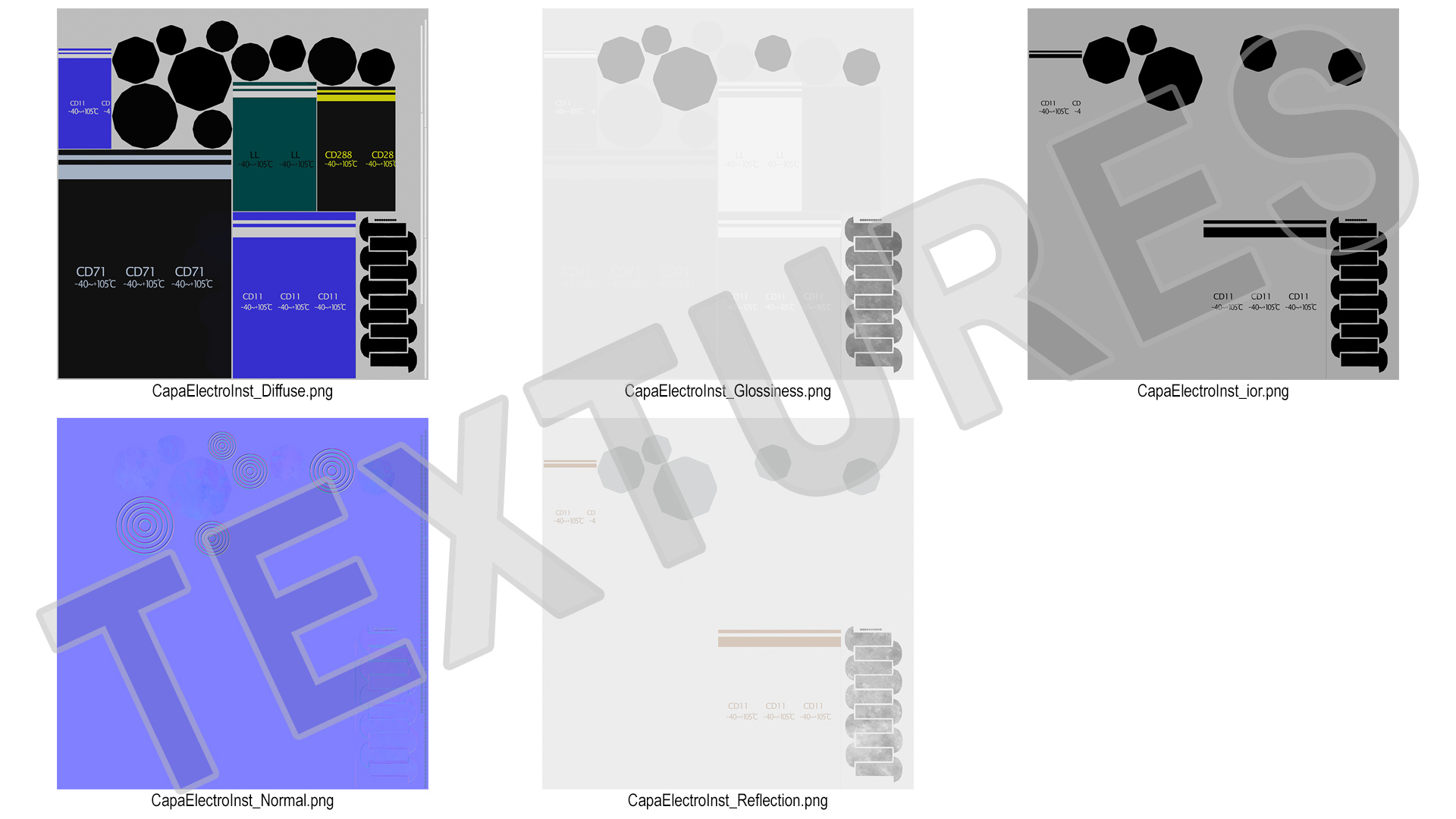 3D model Electrolytic Capacitor Soldered Set