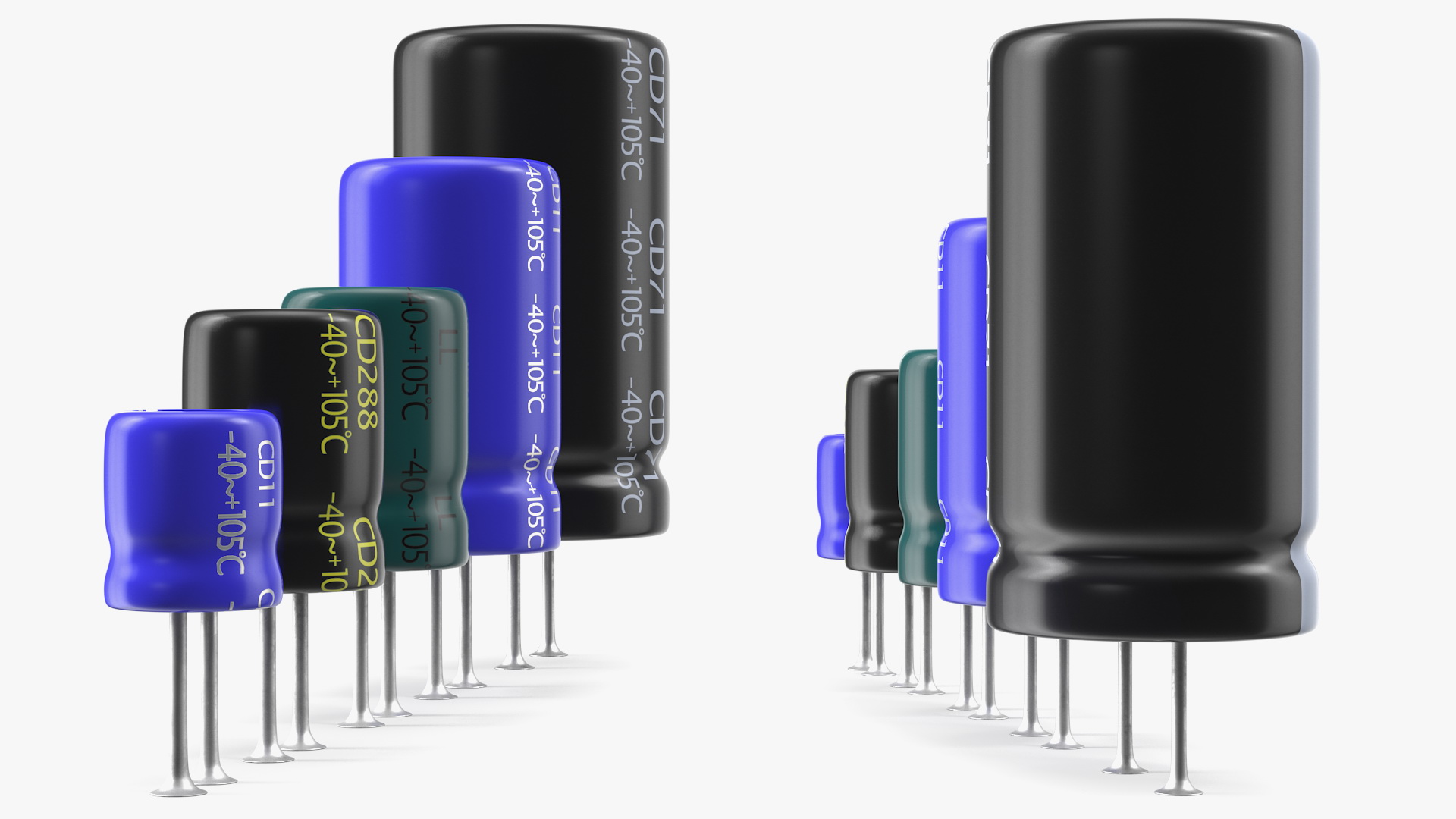 3D model Electrolytic Capacitor Soldered Set