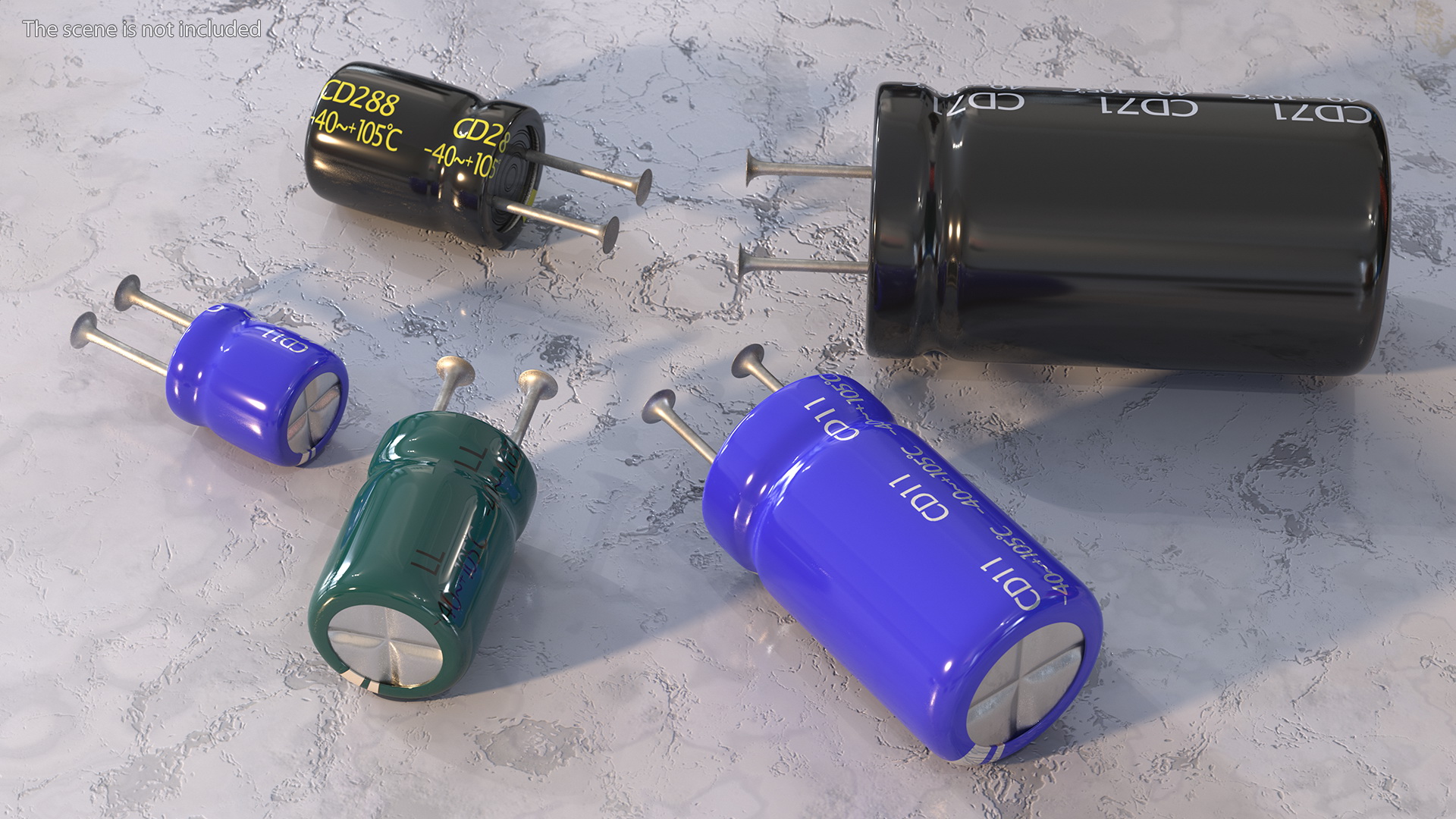 3D model Electrolytic Capacitor Soldered Set