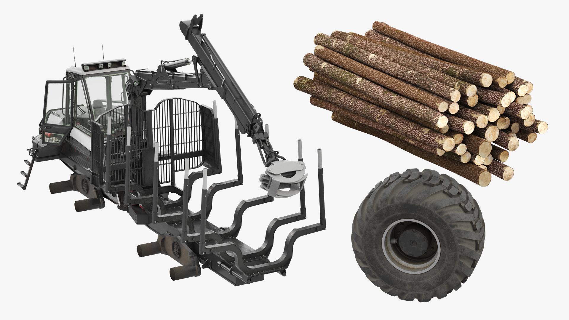 Timber Forwarding Machine with Crane and Logs, view 11