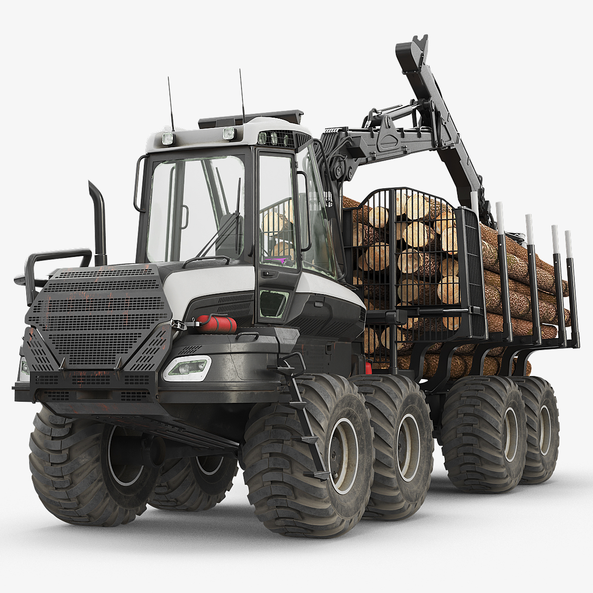 Timber Forwarding Machine with Crane and Logs 3D model preview