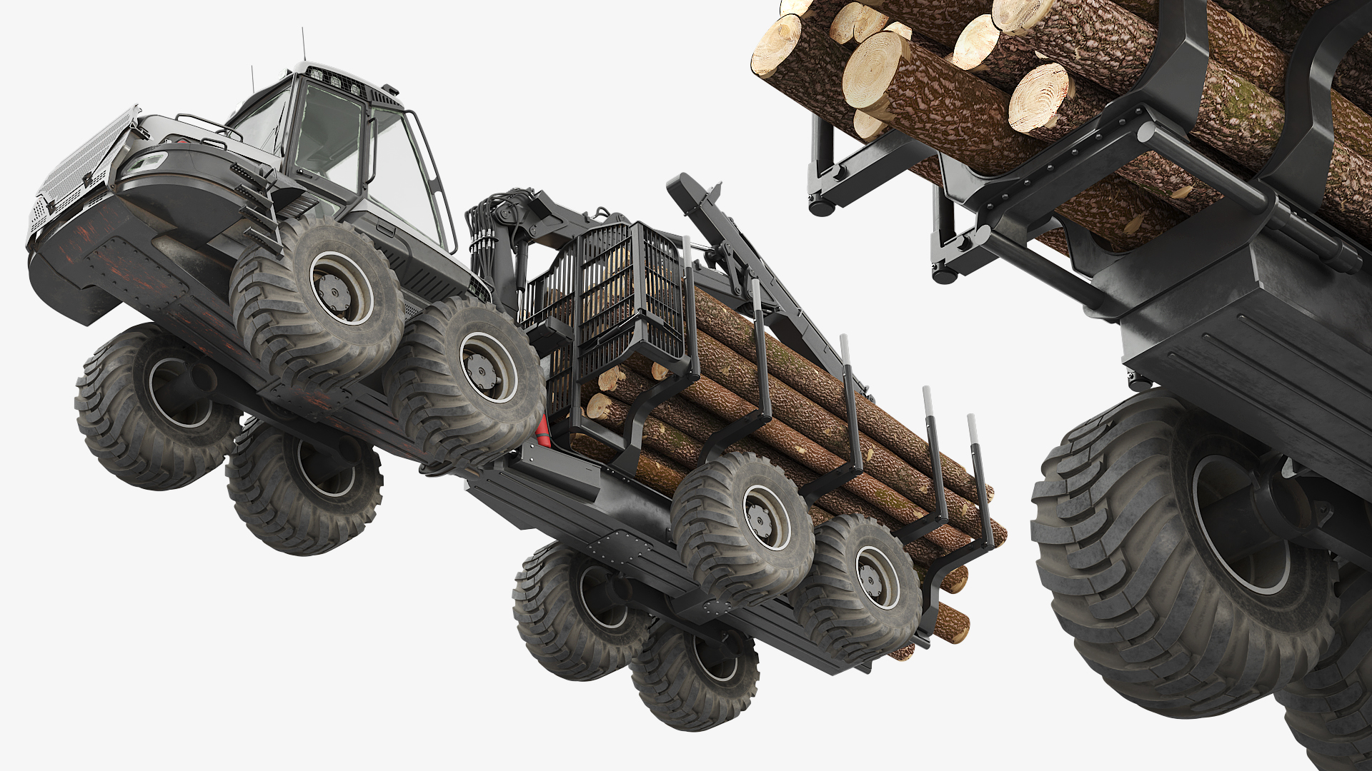 Timber Forwarding Machine with Crane and Logs, view 5