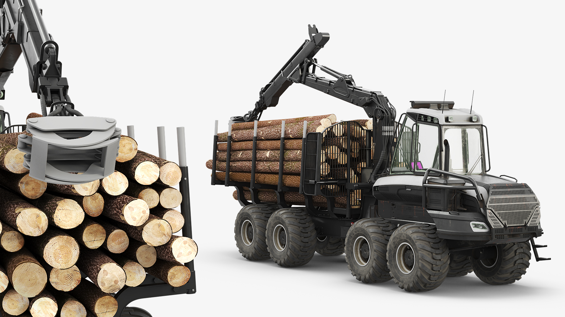 Timber Forwarding Machine with Crane and Logs, view 4