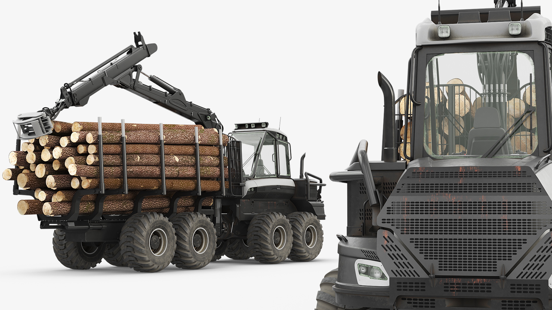 Timber Forwarding Machine with Crane and Logs, view 3