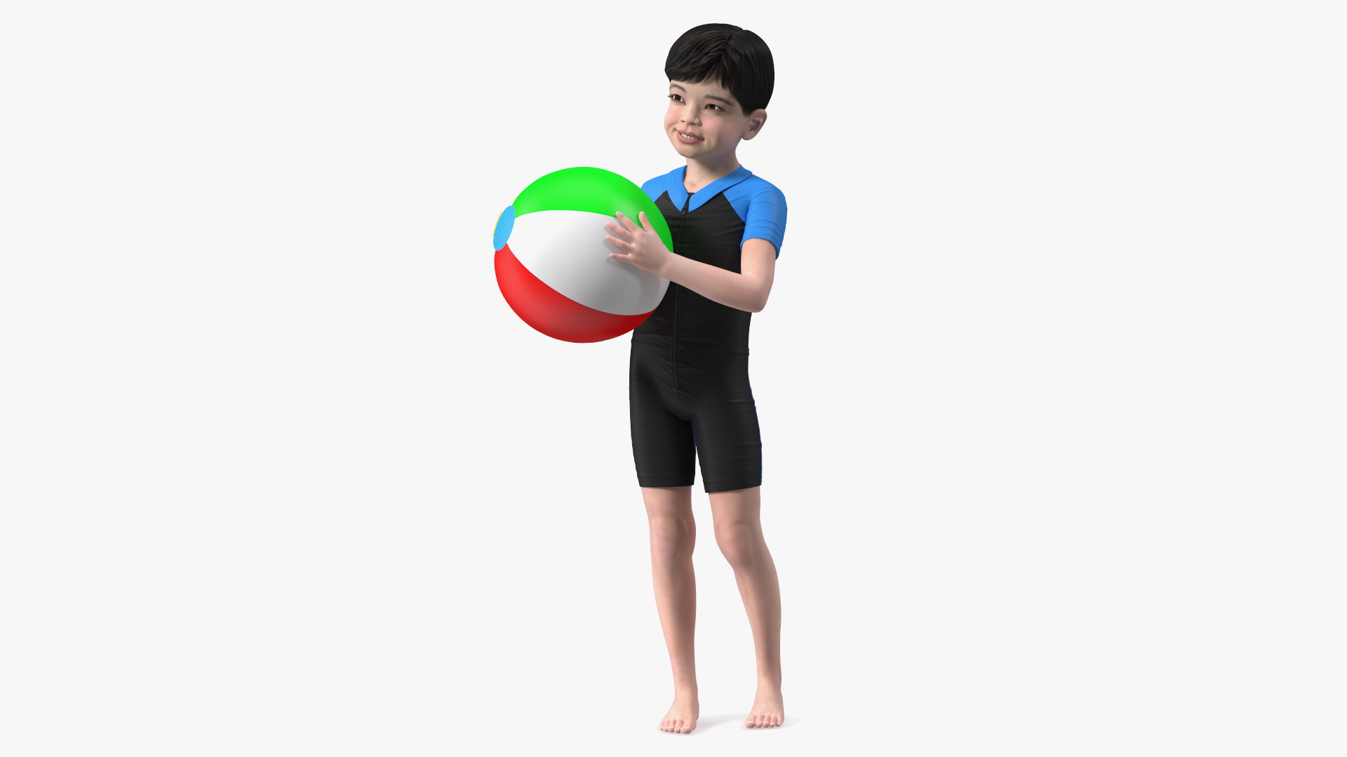 3D Asian Child Boy With Beach Ball