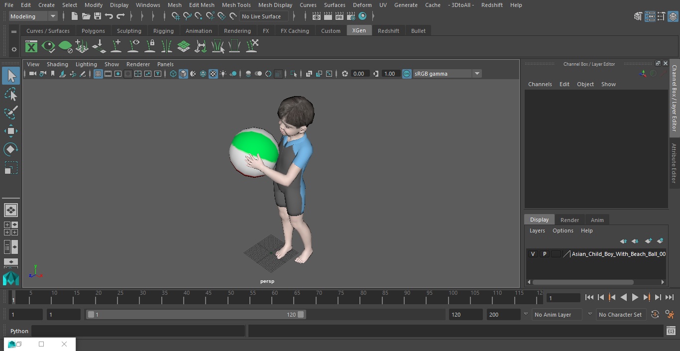 3D Asian Child Boy With Beach Ball