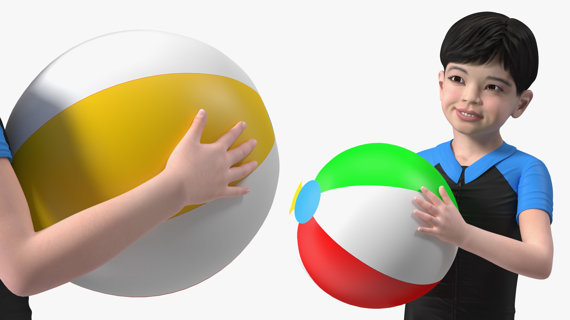 3D Asian Child Boy With Beach Ball