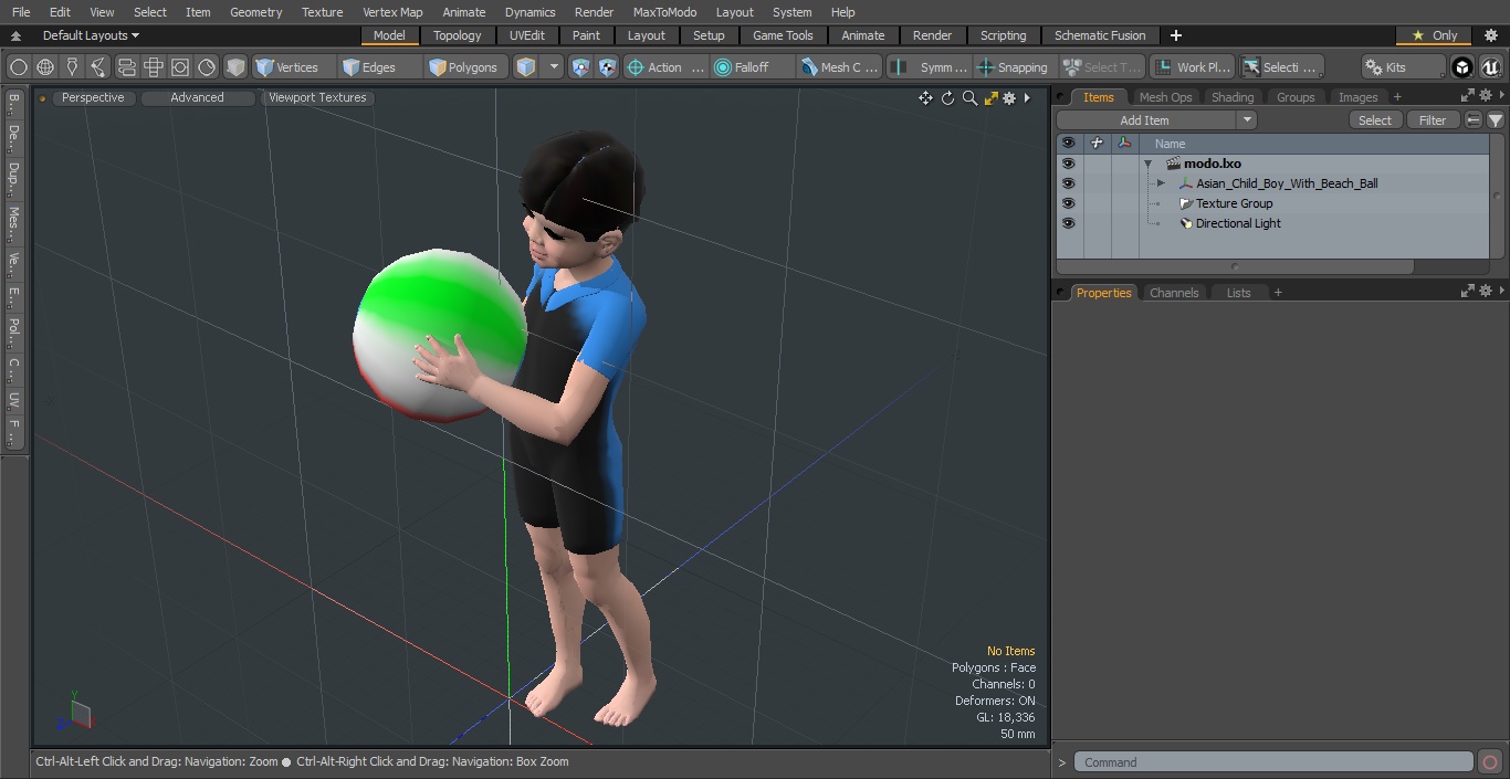 3D Asian Child Boy With Beach Ball