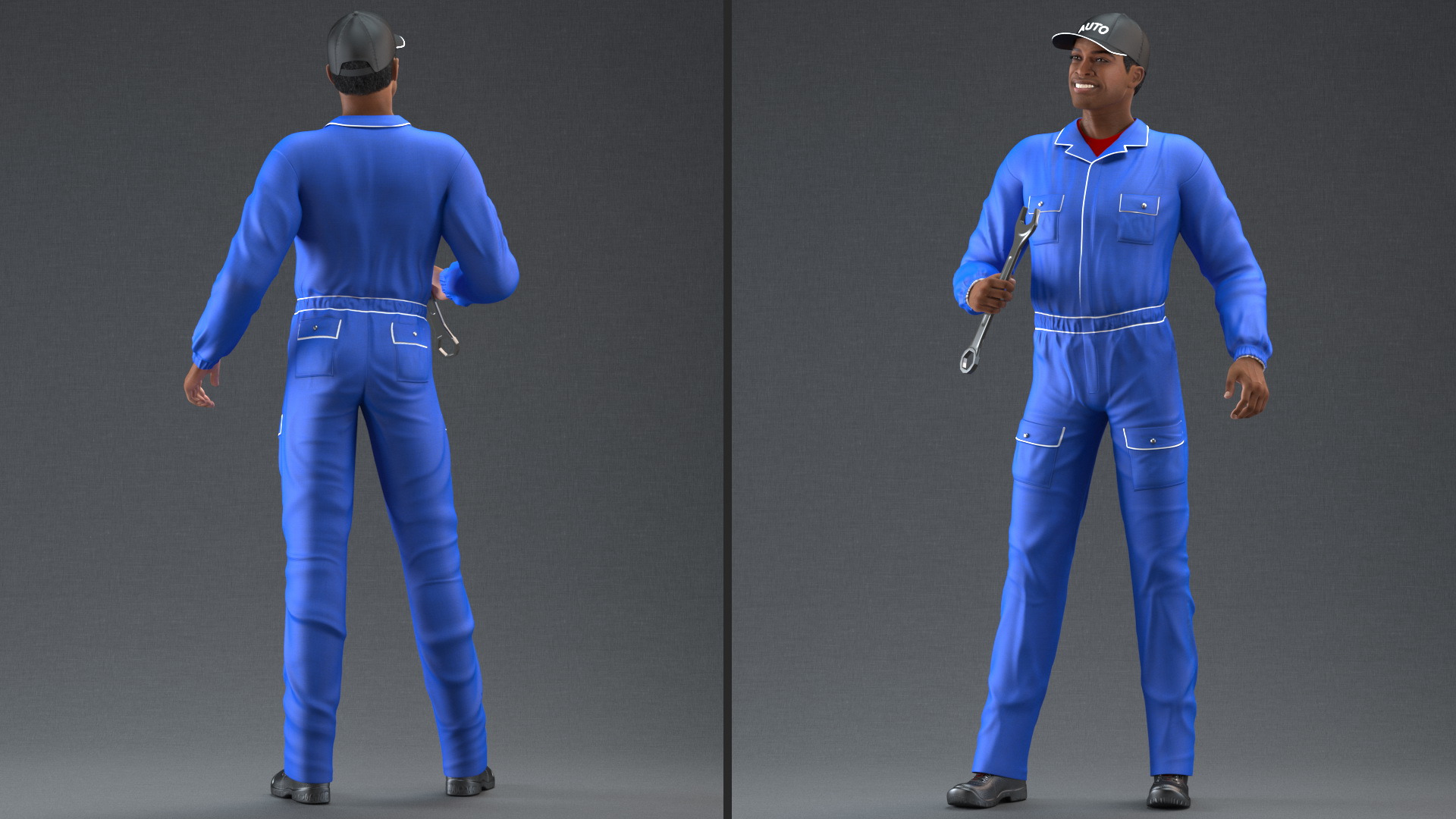 Light Skin Black Auto Mechanic Rigged 3D