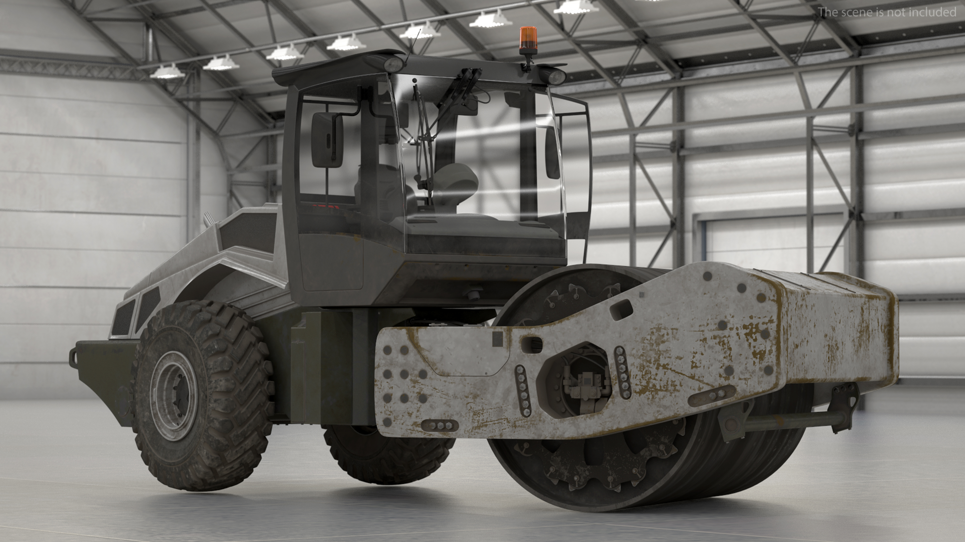 3D model Heavy Duty Single Drum Compactor Dirty Rigged