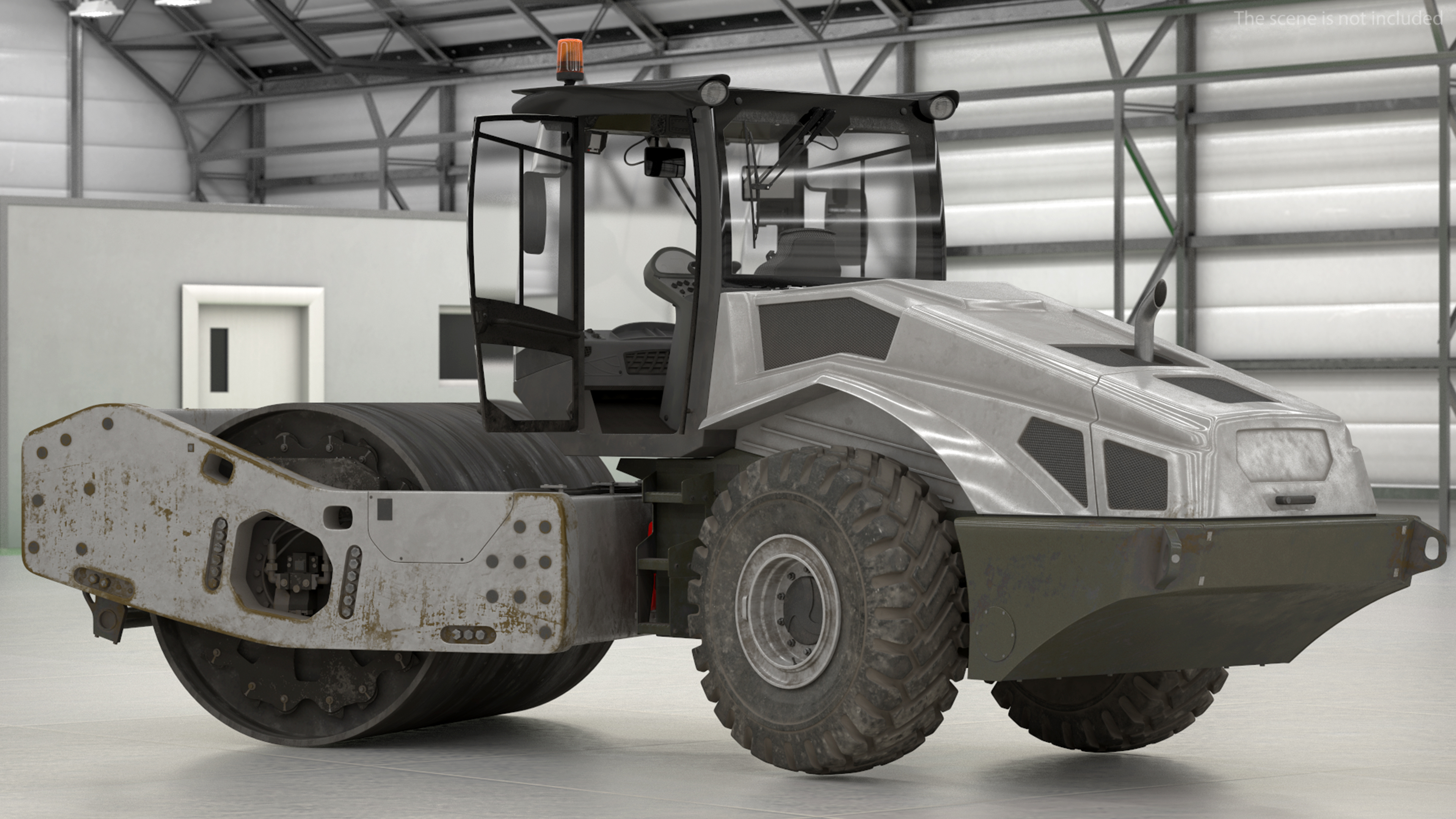 3D model Heavy Duty Single Drum Compactor Dirty Rigged