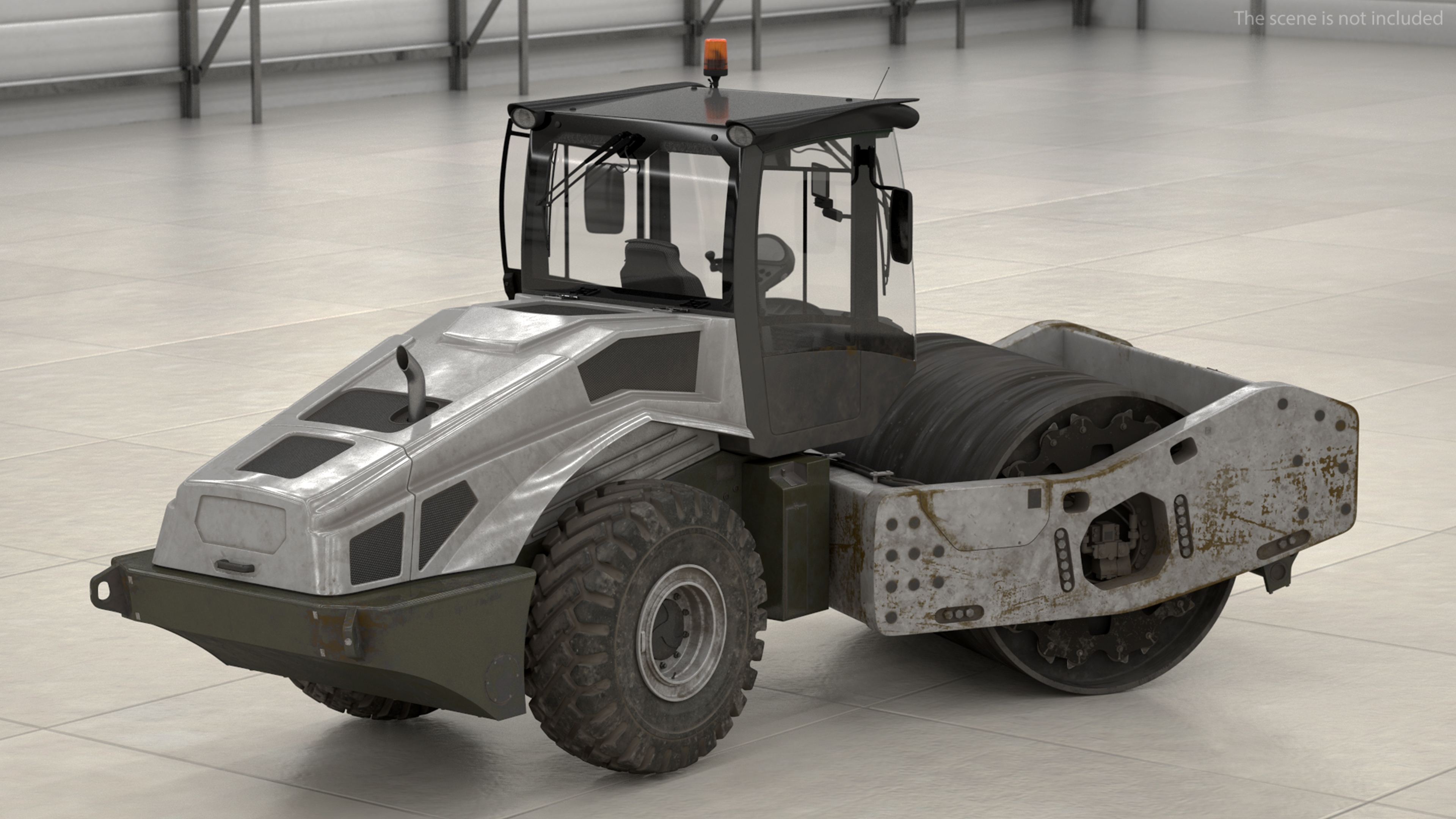 3D model Heavy Duty Single Drum Compactor Dirty Rigged