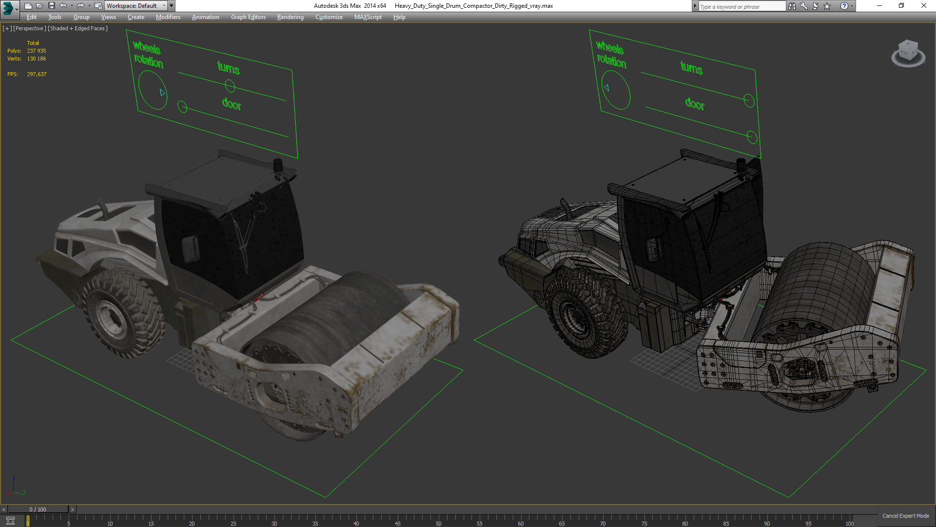 3D model Heavy Duty Single Drum Compactor Dirty Rigged