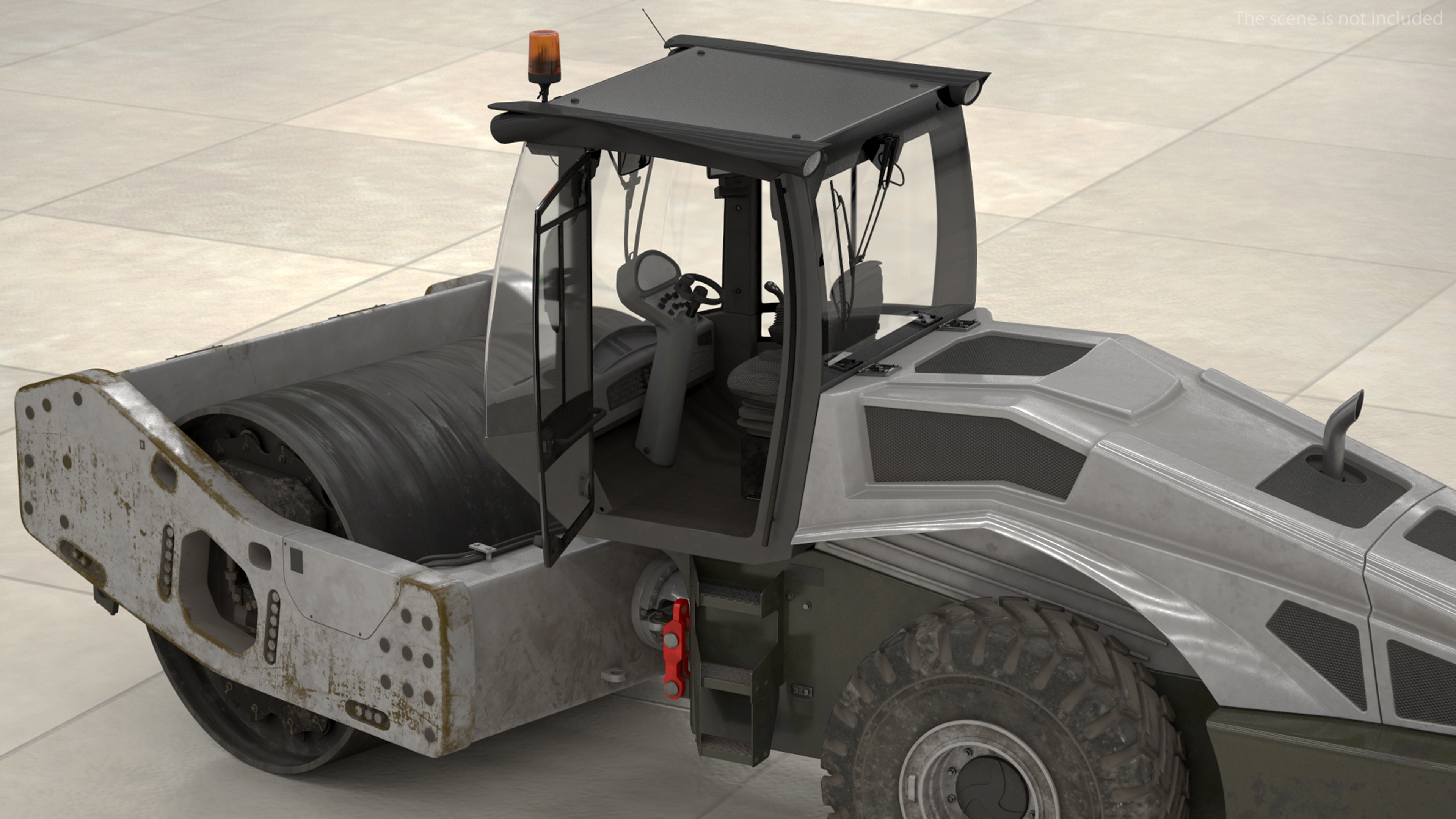 3D model Heavy Duty Single Drum Compactor Dirty Rigged