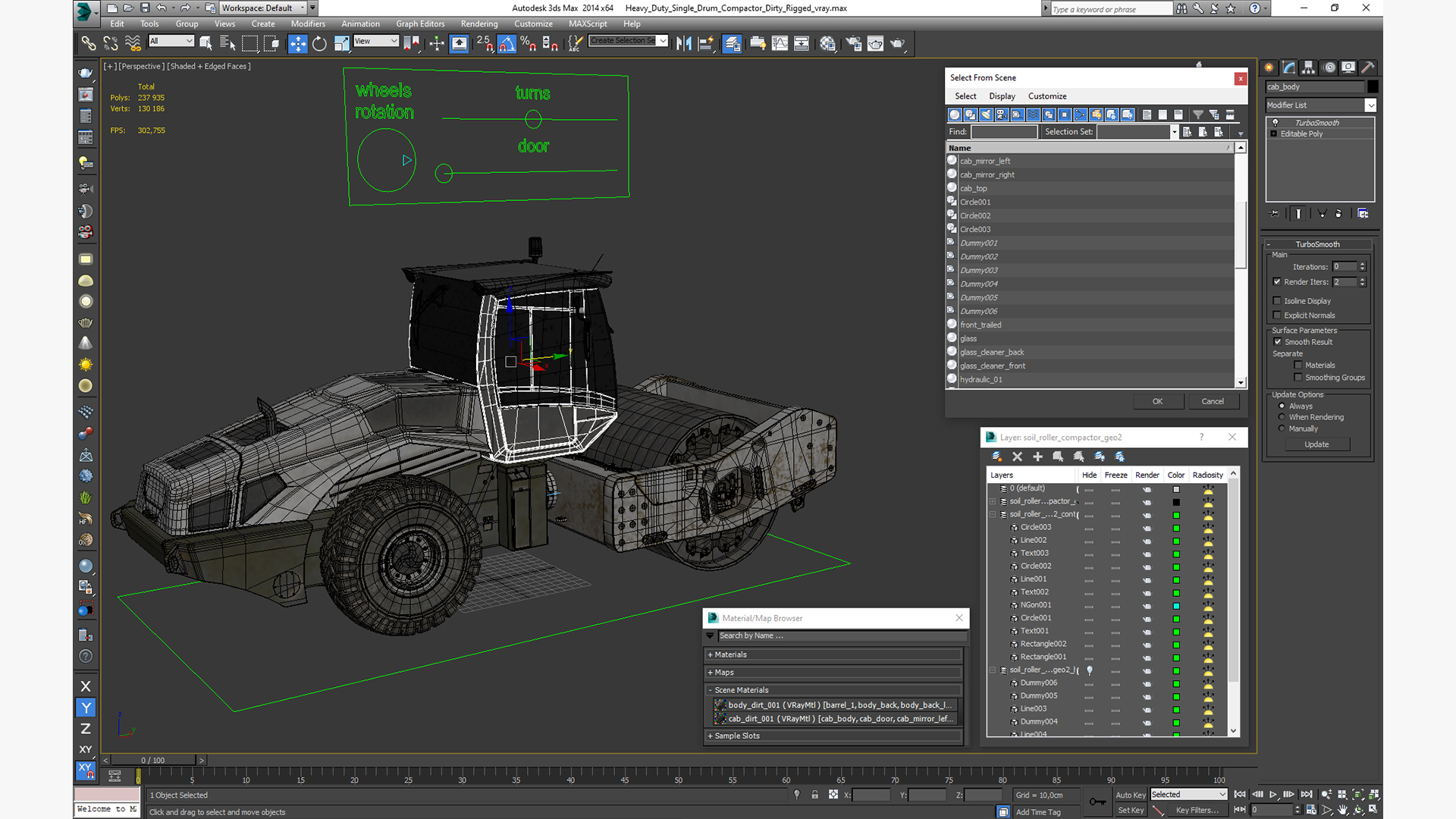 3D model Heavy Duty Single Drum Compactor Dirty Rigged