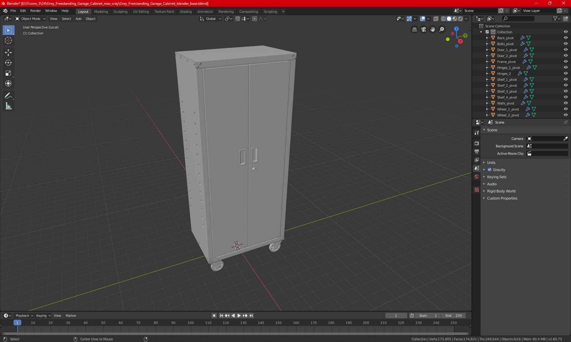 Grey Freestanding Garage Cabinet 3D