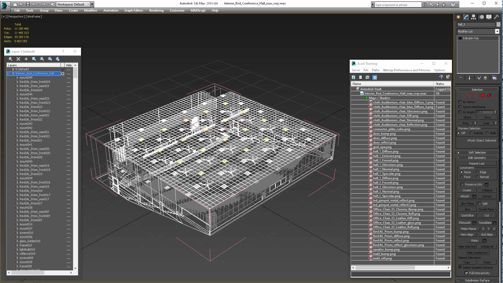 3D Interior Red Conference Hall model