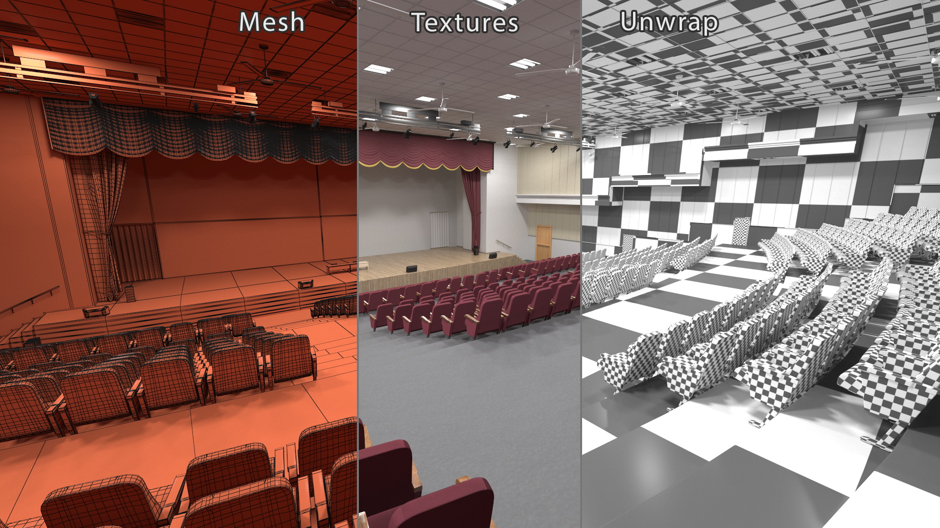 3D Interior Red Conference Hall model