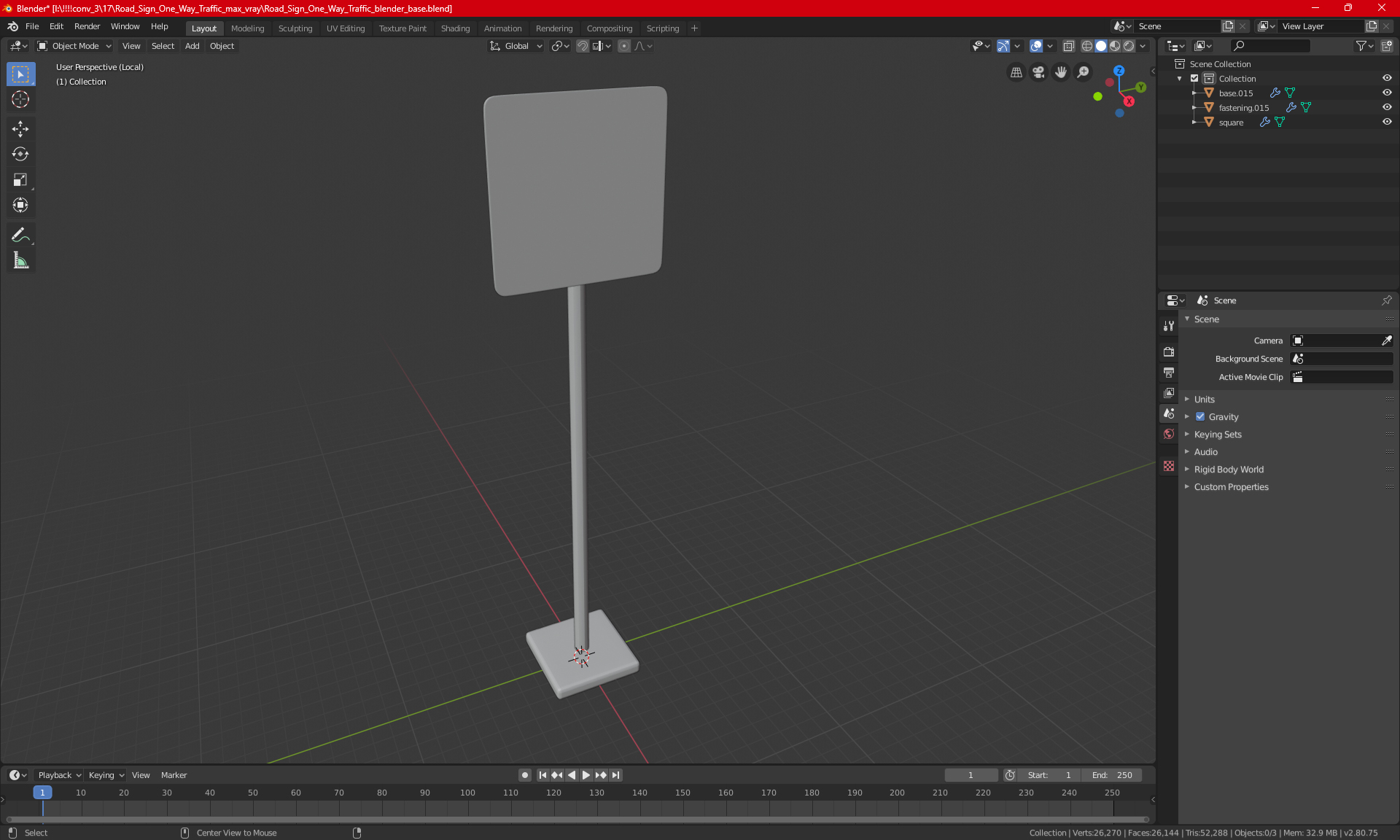 3D model Road Sign One Way Traffic