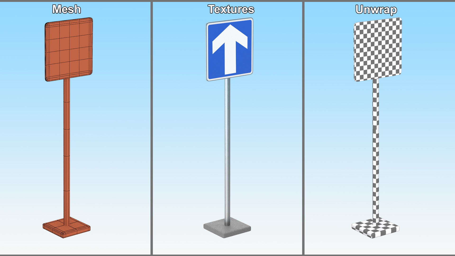 3D model Road Sign One Way Traffic
