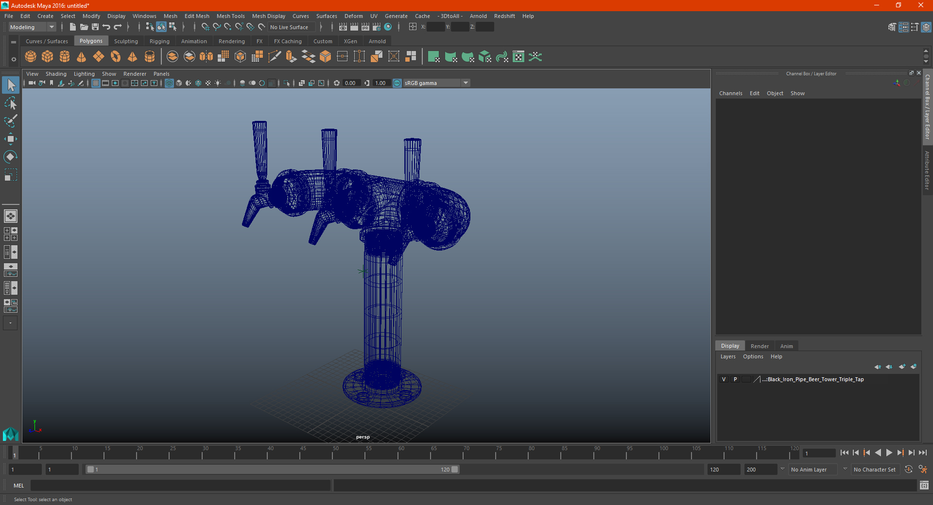 Black Iron Pipe Beer Tower Triple Tap 3D