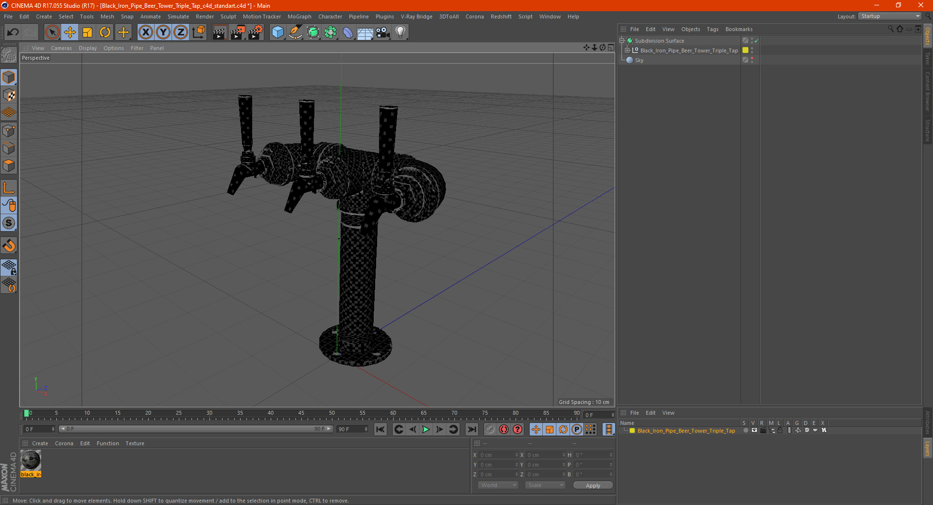 Black Iron Pipe Beer Tower Triple Tap 3D