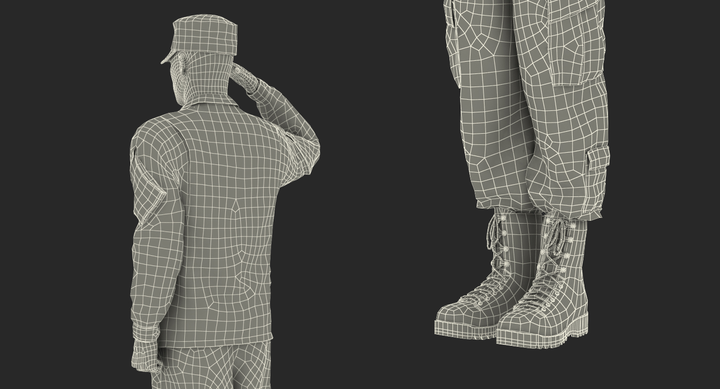 3D model US Army Soldier Camouflage Saluting Pose
