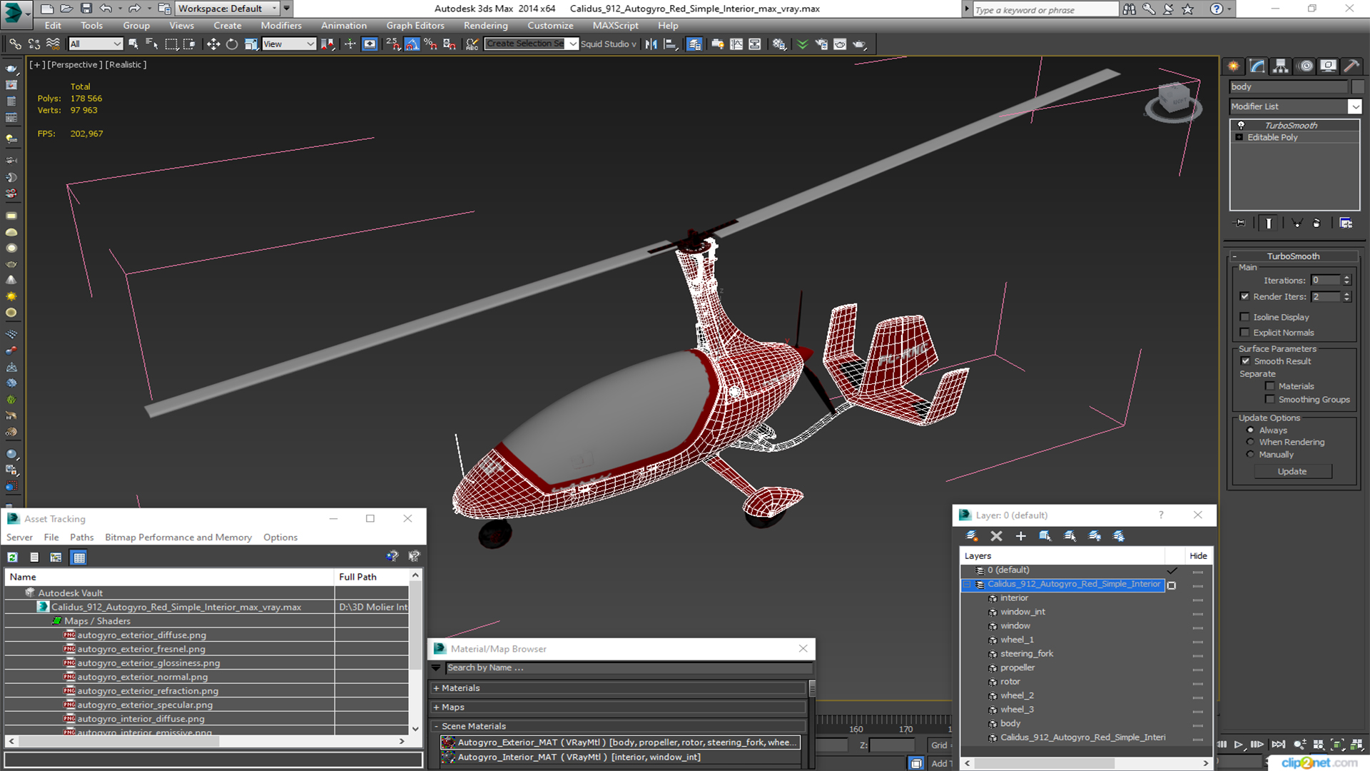 3D model Calidus 912 Autogyro Red Simple Interior