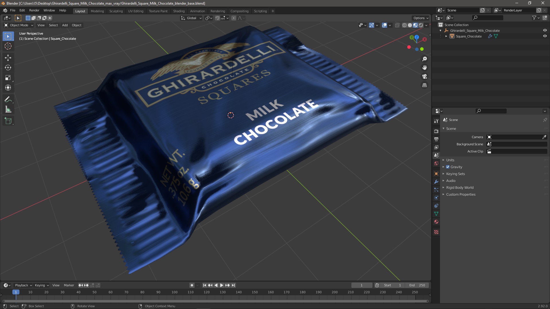 3D Ghirardelli Square Milk Chocolate model