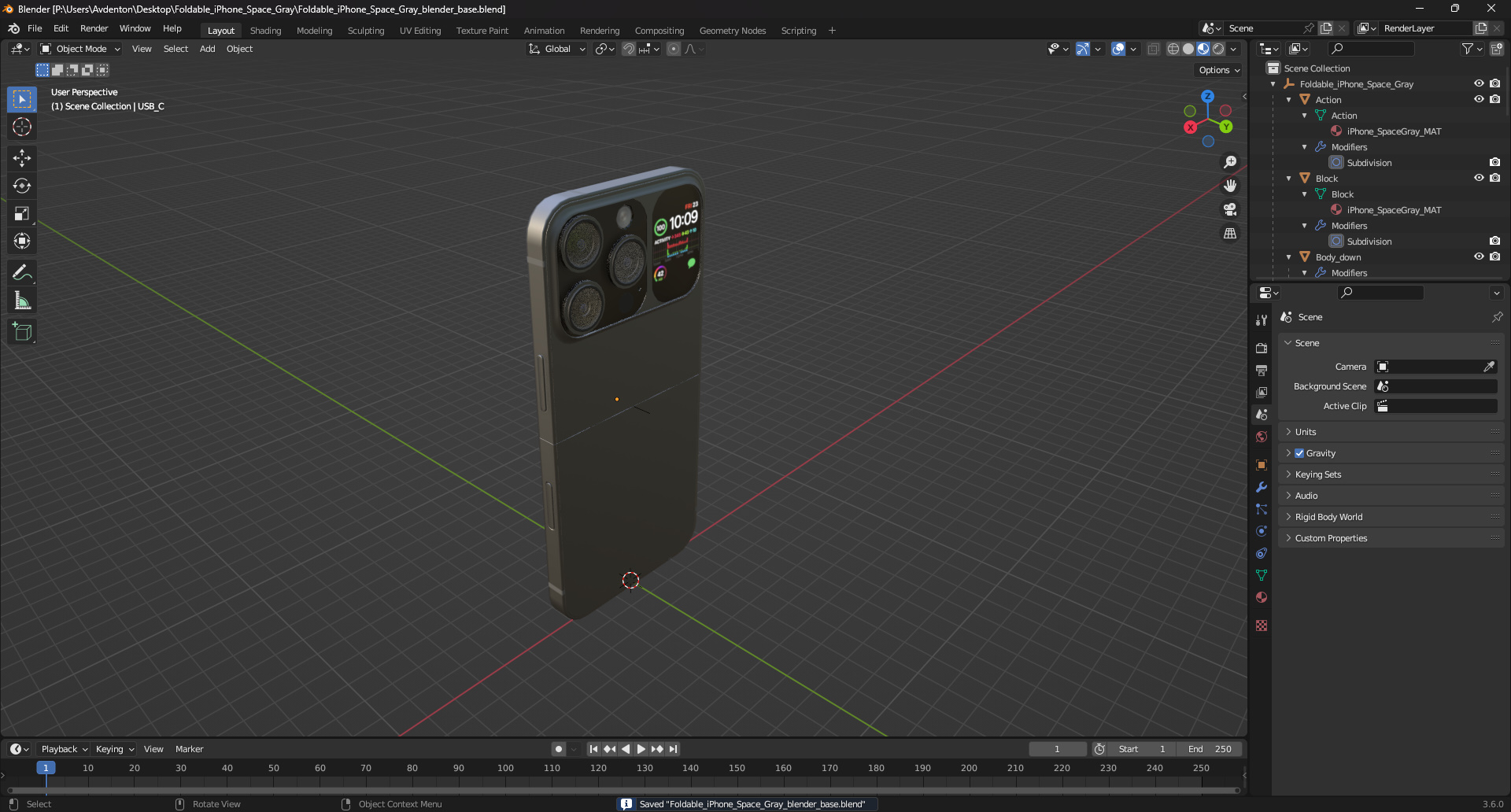 3D Foldable iPhone Space Gray