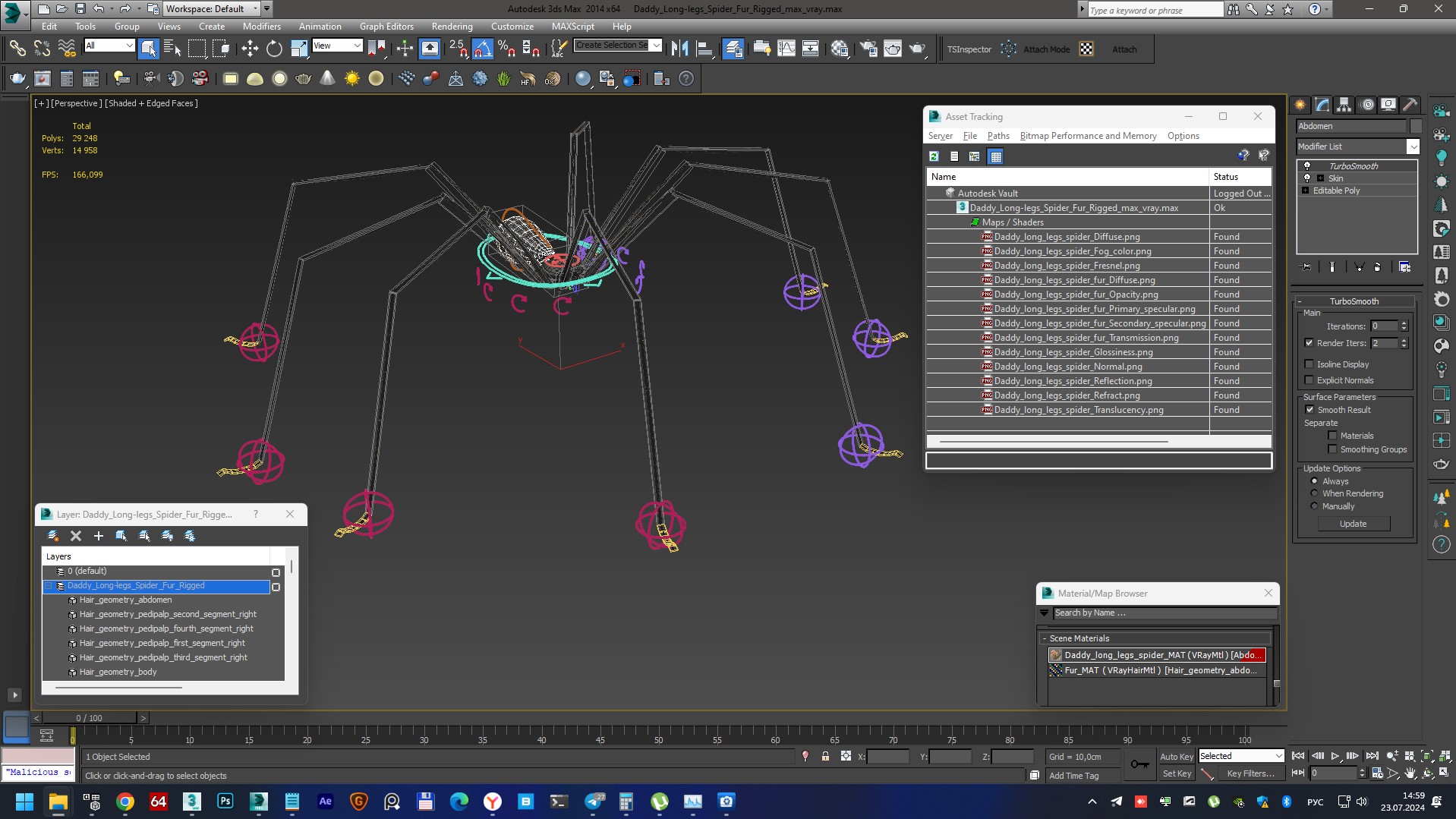 3D Daddy Long-legs Spider Fur Rigged model