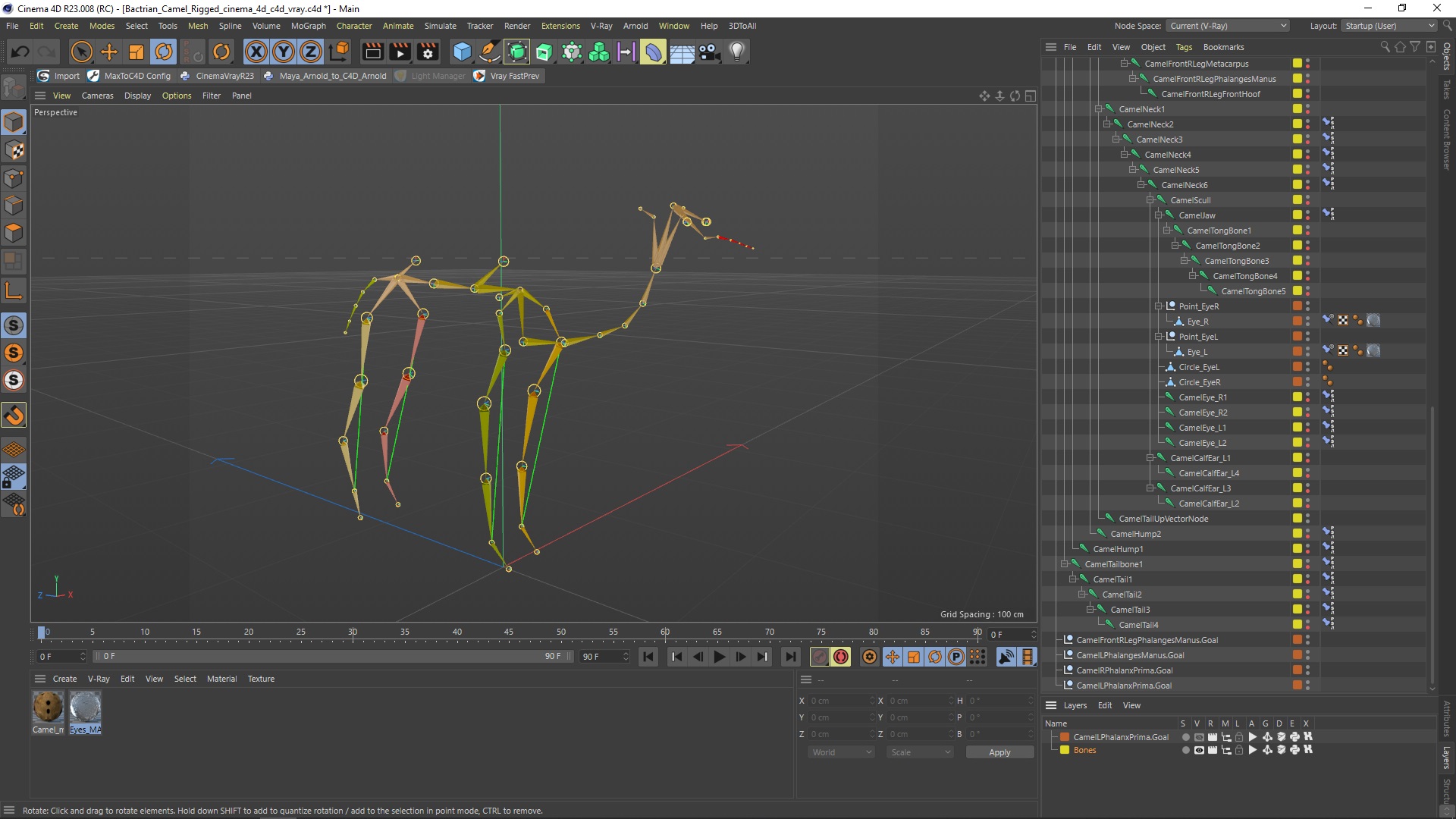 3D model Bactrian Camel Rigged for Cinema 4D