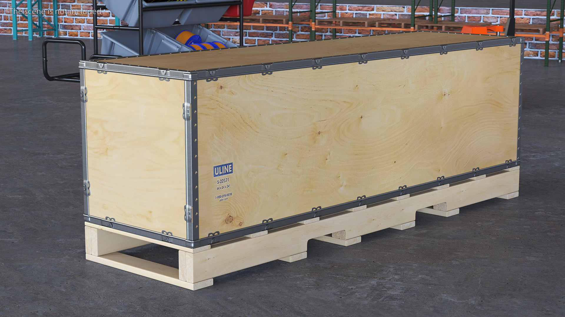 3D model Wooden Box with Pallet 84x24 Inches