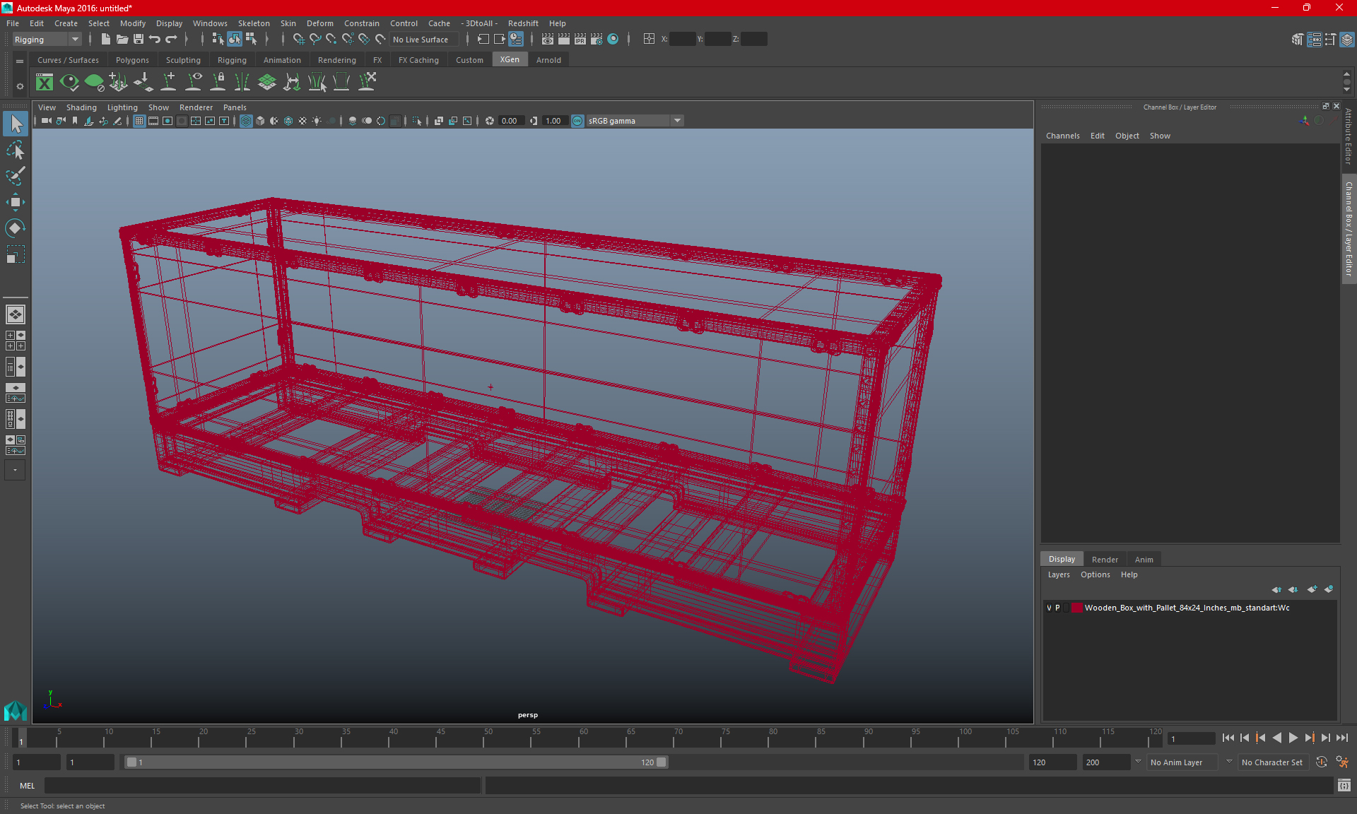 3D model Wooden Box with Pallet 84x24 Inches