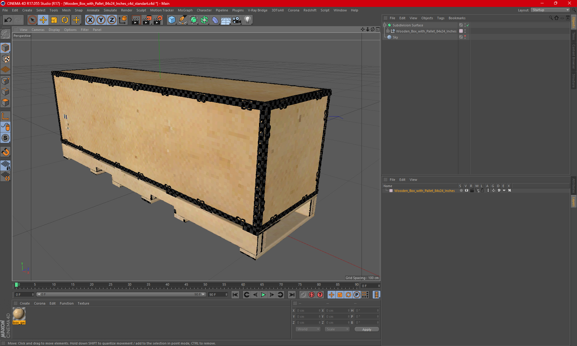 3D model Wooden Box with Pallet 84x24 Inches
