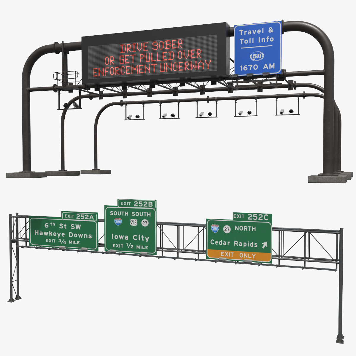 Roadway Sign Support Structure Set Simplified 3D model collection preview