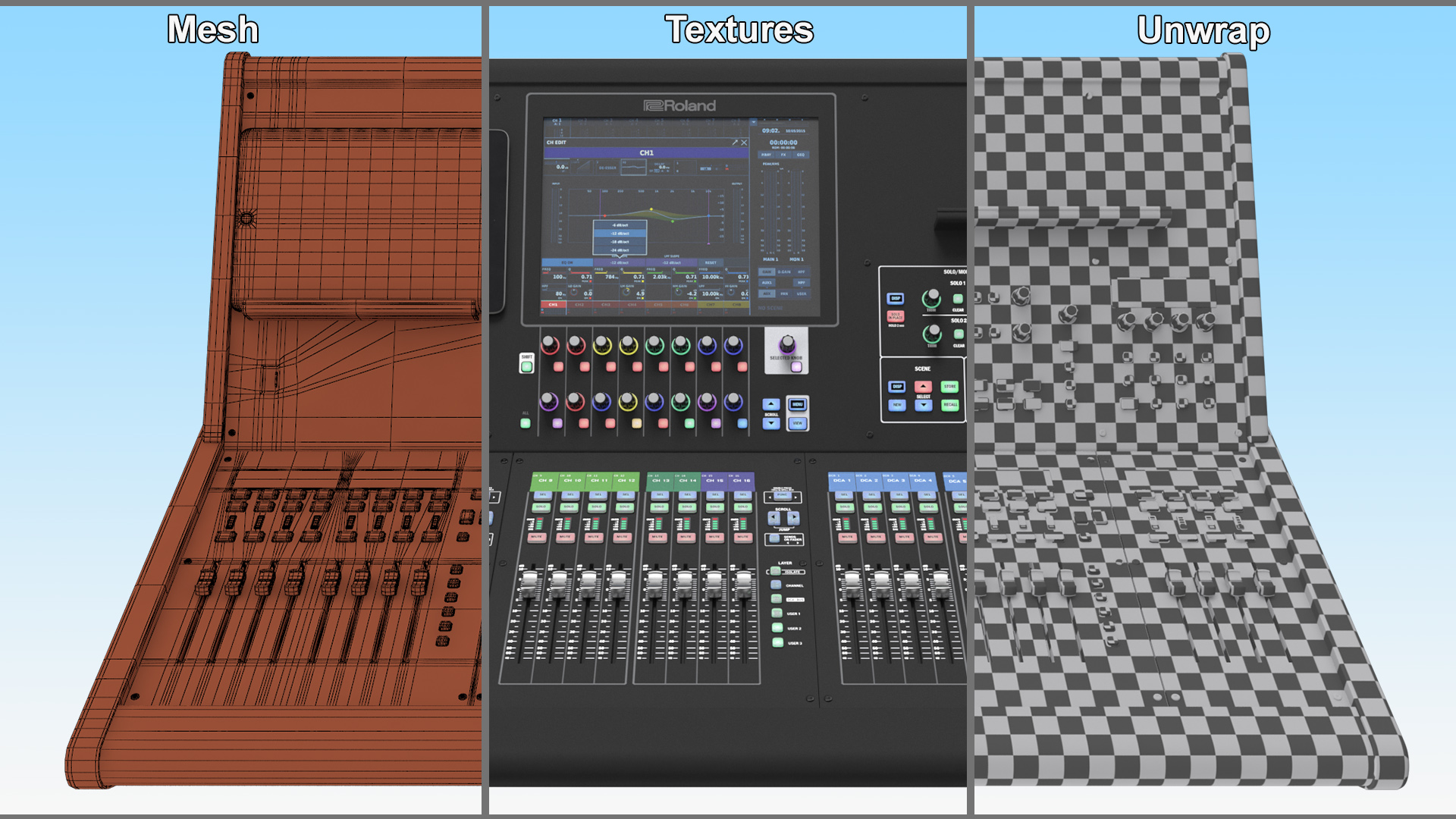 3D Live Mixing Console Roland M-5000 Lights On model