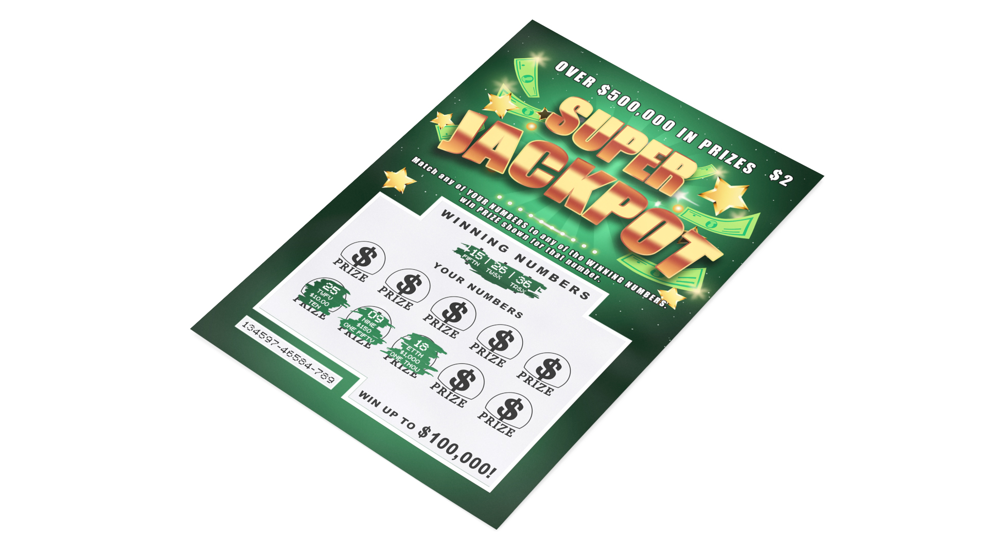 Super Jackpot Scratch Lottery Ticket with Erased Layer 3D model
