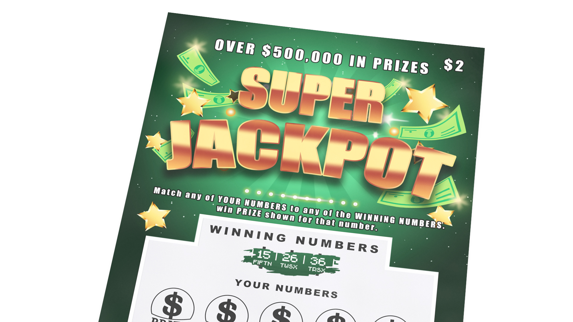 Super Jackpot Scratch Lottery Ticket with Erased Layer 3D model