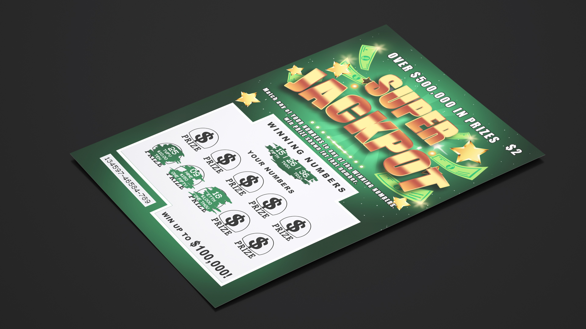 Super Jackpot Scratch Lottery Ticket with Erased Layer 3D model