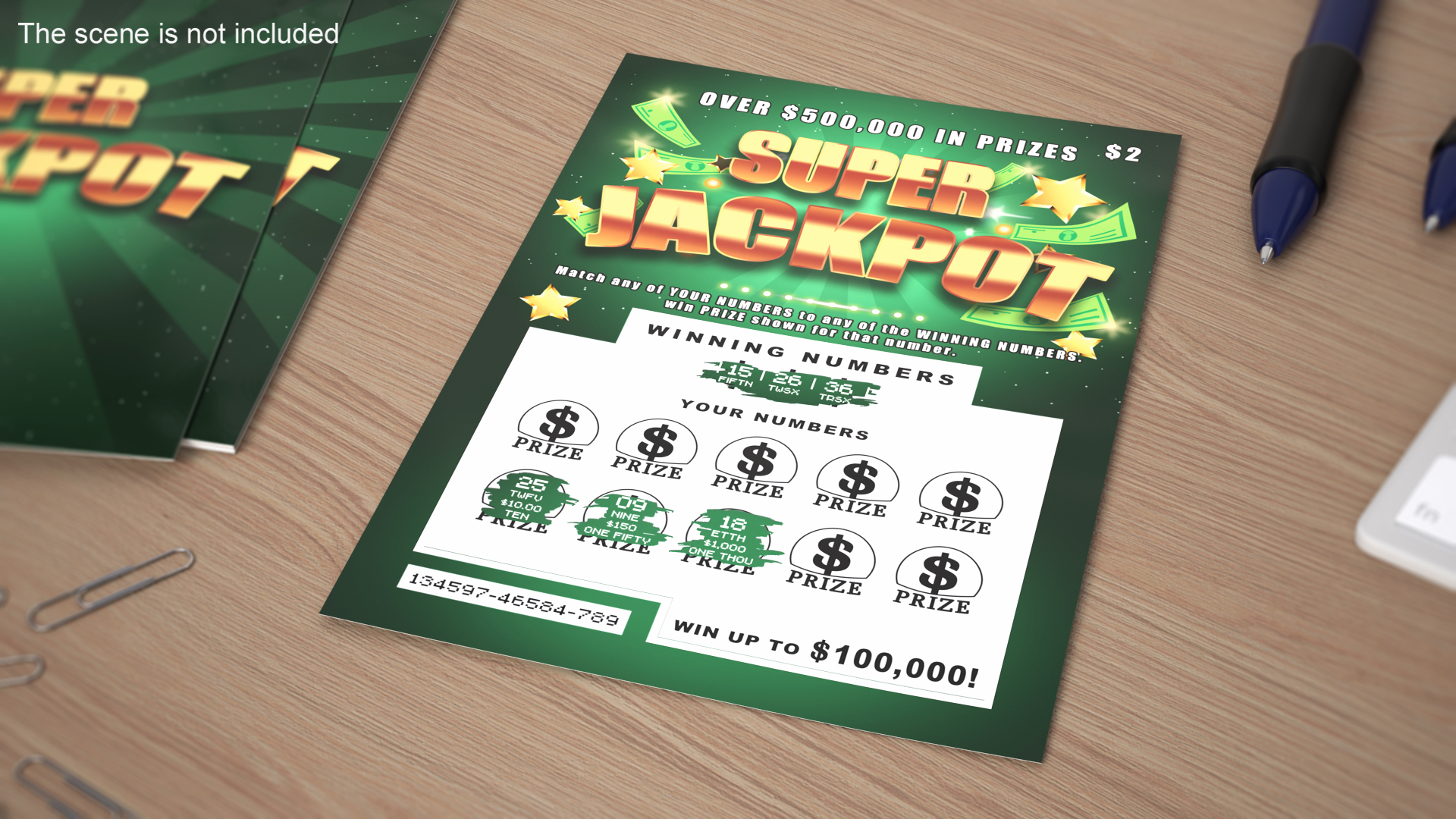 Super Jackpot Scratch Lottery Ticket with Erased Layer 3D model