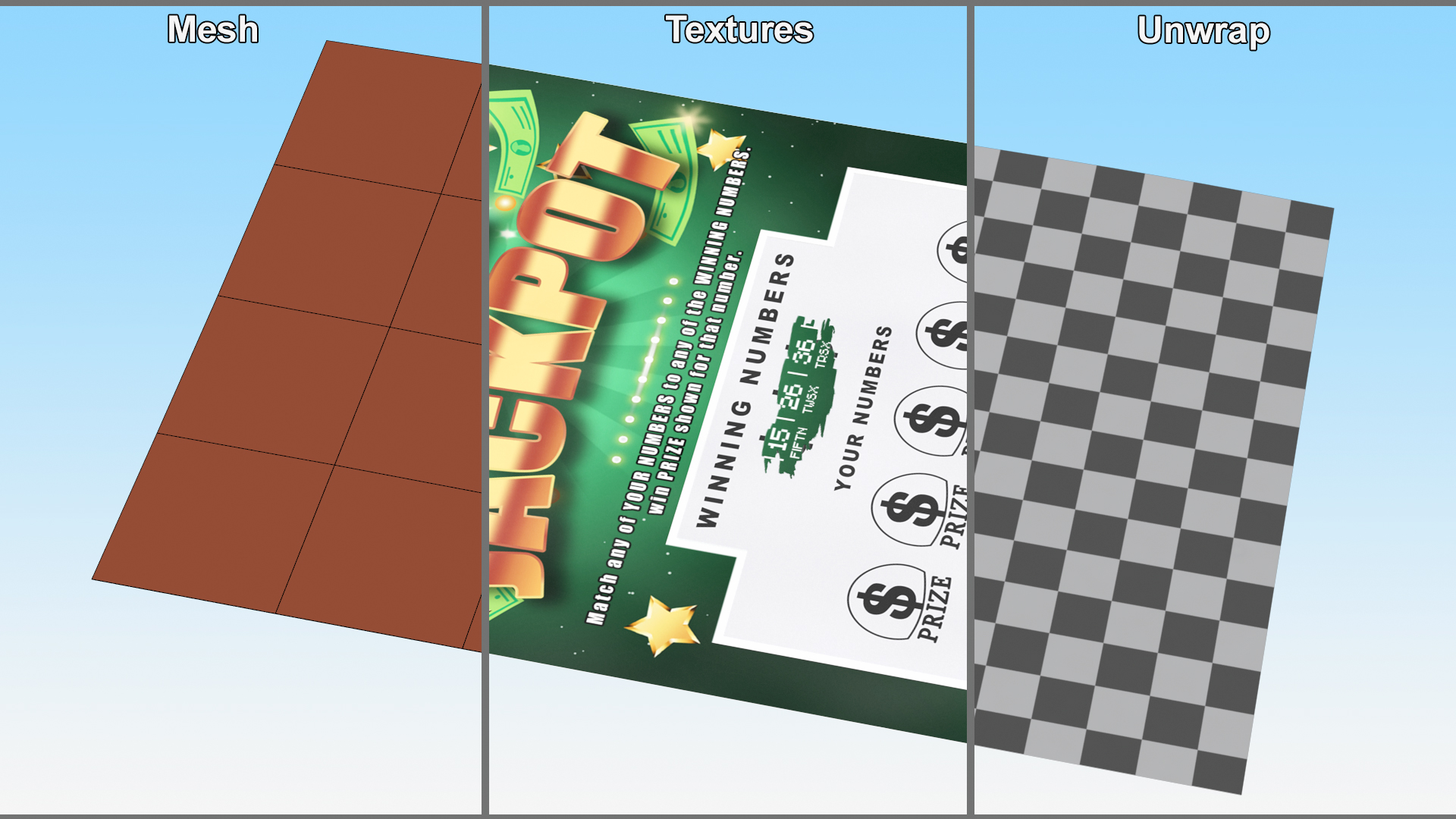 Super Jackpot Scratch Lottery Ticket with Erased Layer 3D model