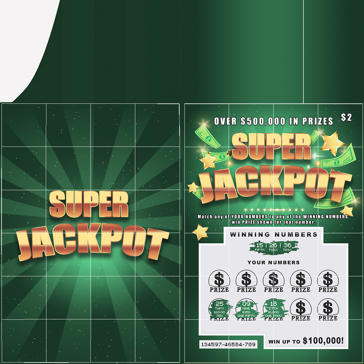 Super Jackpot Scratch Lottery Ticket with Erased Layer 3D model