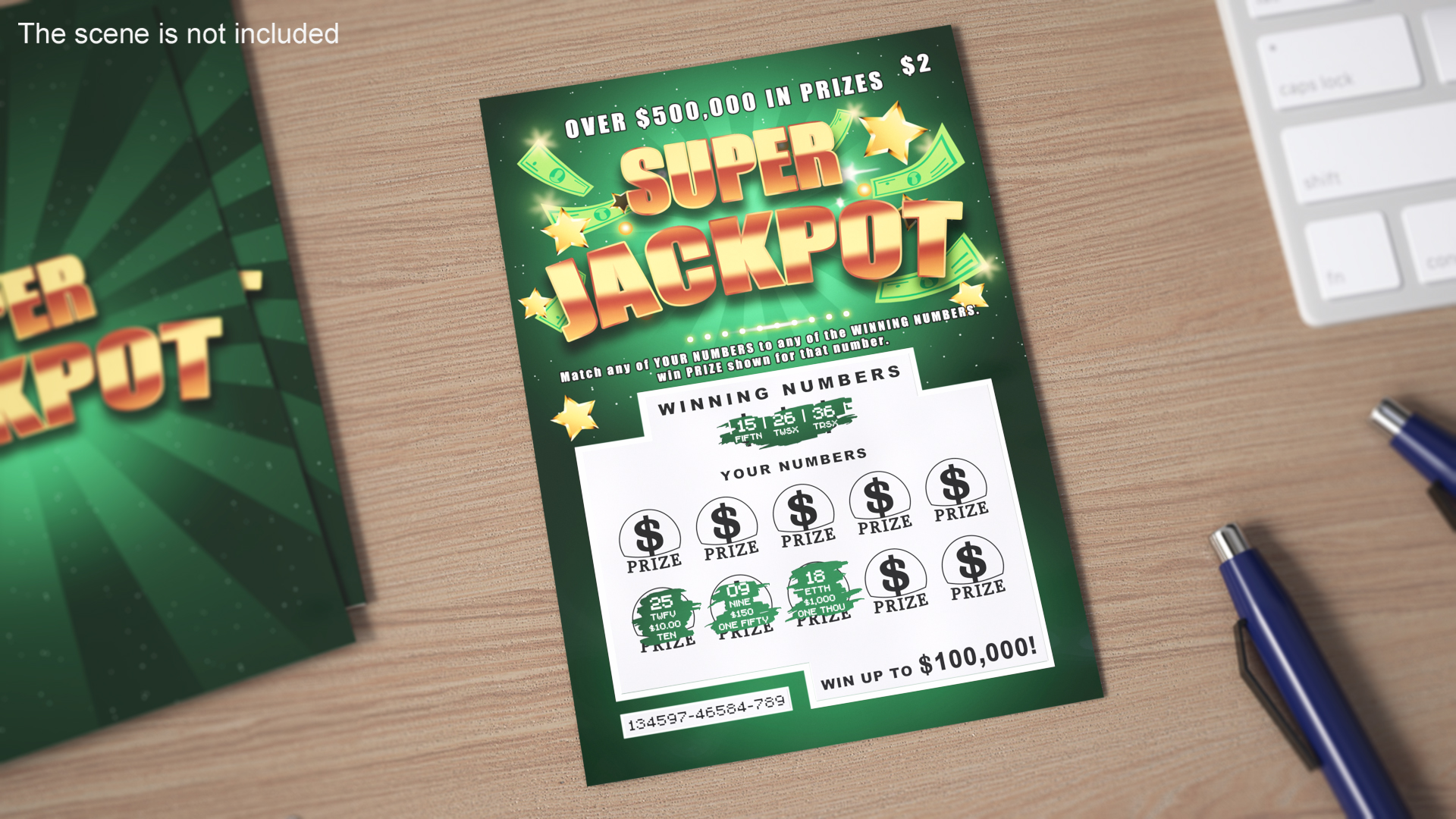 Super Jackpot Scratch Lottery Ticket with Erased Layer 3D model