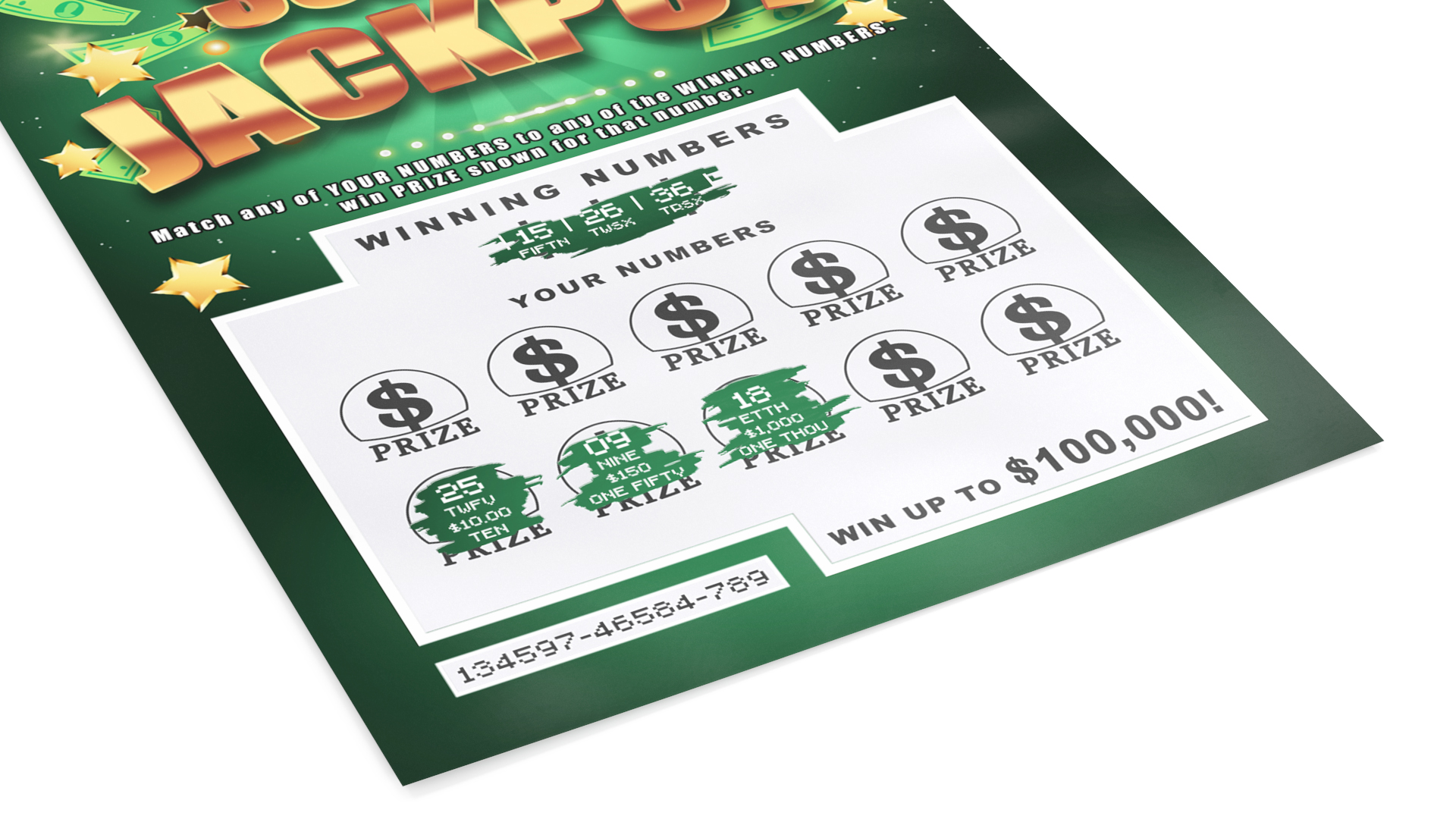 Super Jackpot Scratch Lottery Ticket with Erased Layer 3D model