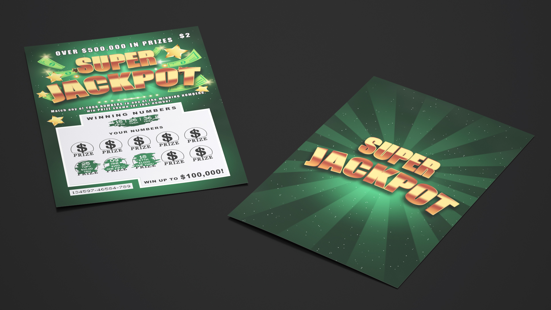 Super Jackpot Scratch Lottery Ticket with Erased Layer 3D model
