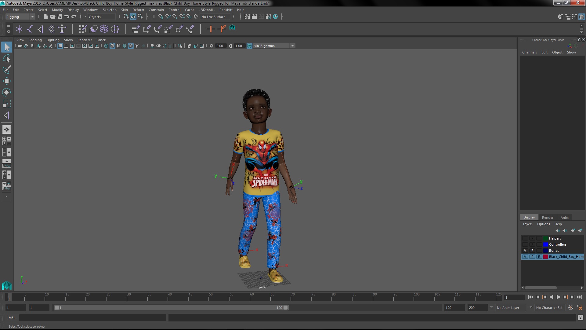 Black Child Boy Home Style Rigged for Maya 3D