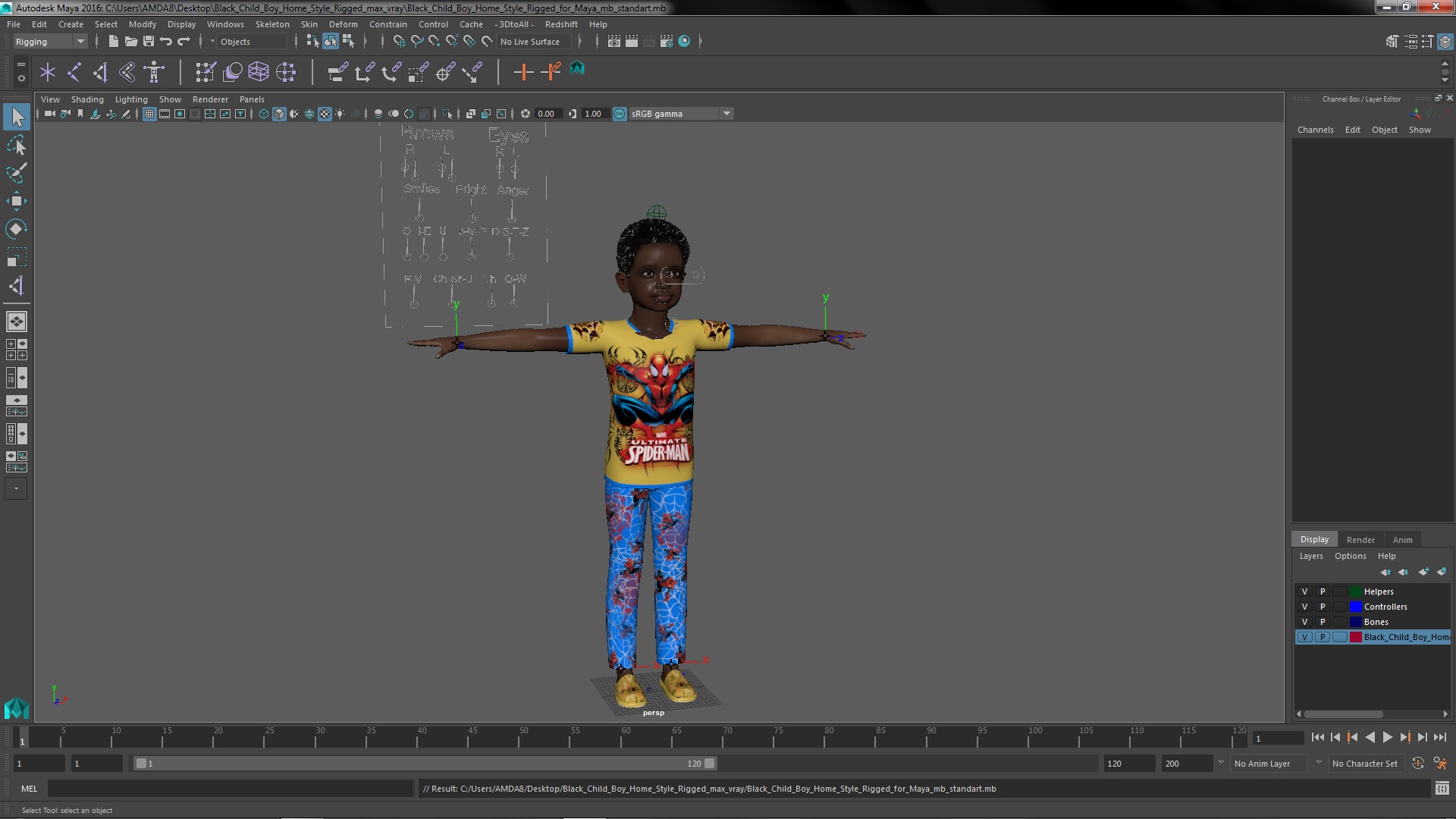Black Child Boy Home Style Rigged for Maya 3D